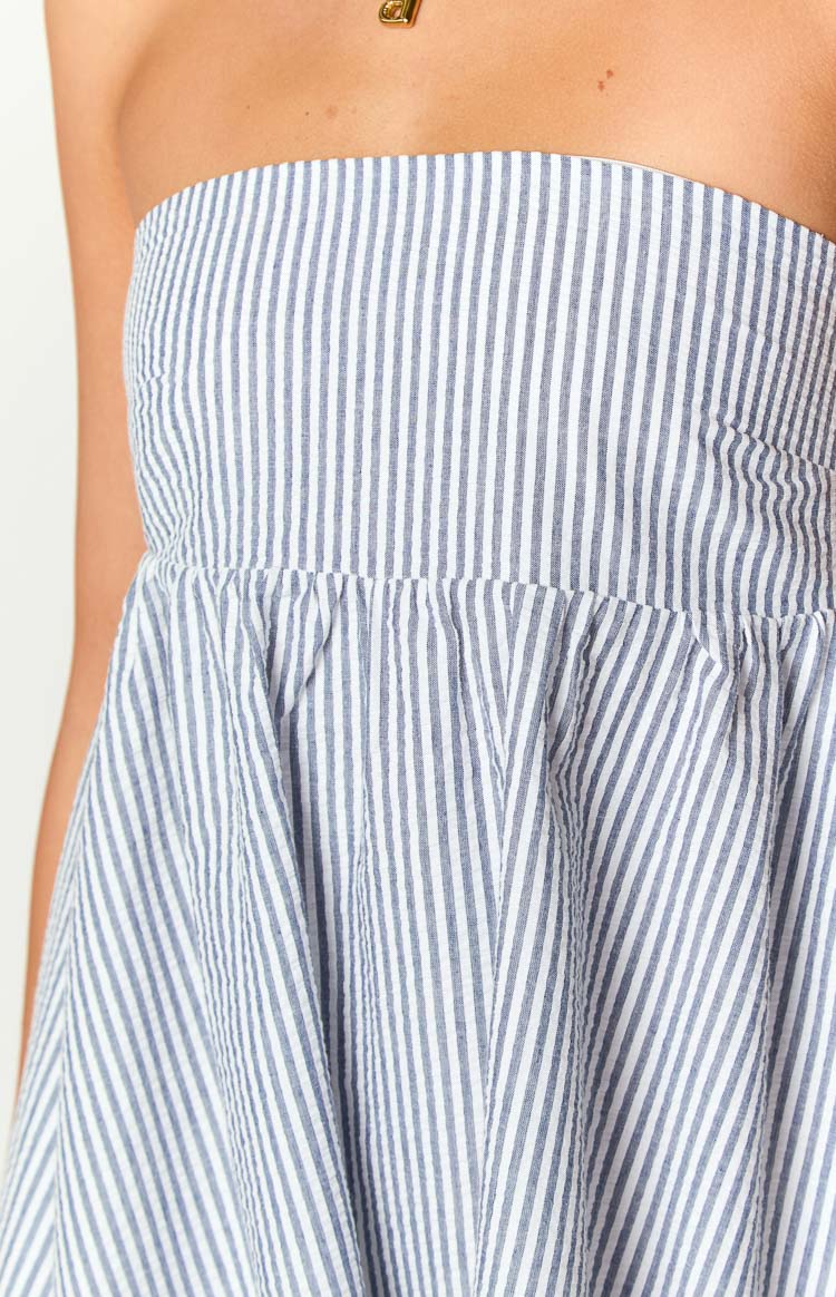 Anderson Blue Stripe Strapless Mini Dress - Sexy Summer Party Cocktail Dress for Women, Perfect for Beach Vacations & Night Out