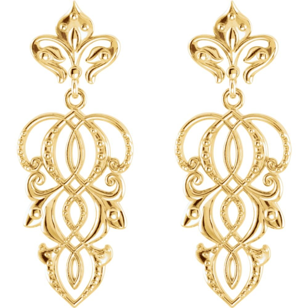 14K Yellow Gold Dangle Earrings for Women - 34.50X13.25mm Polished Fashion Jewelry Pair - Perfect for Parties, Weddings & Evening Events