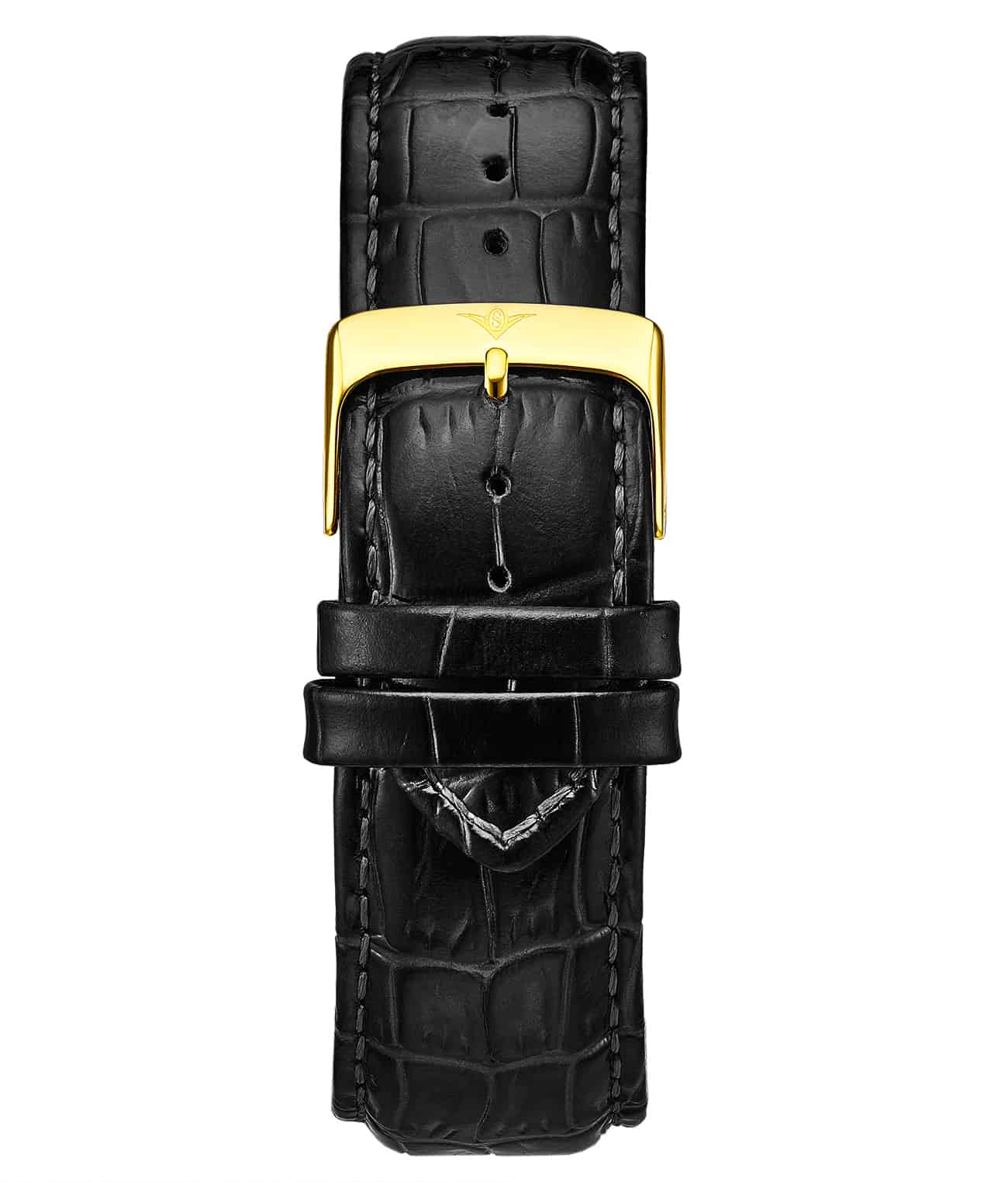 Leather/Black Leather/Tang/Yellow Gold Buckle/24mm width/9.25in length