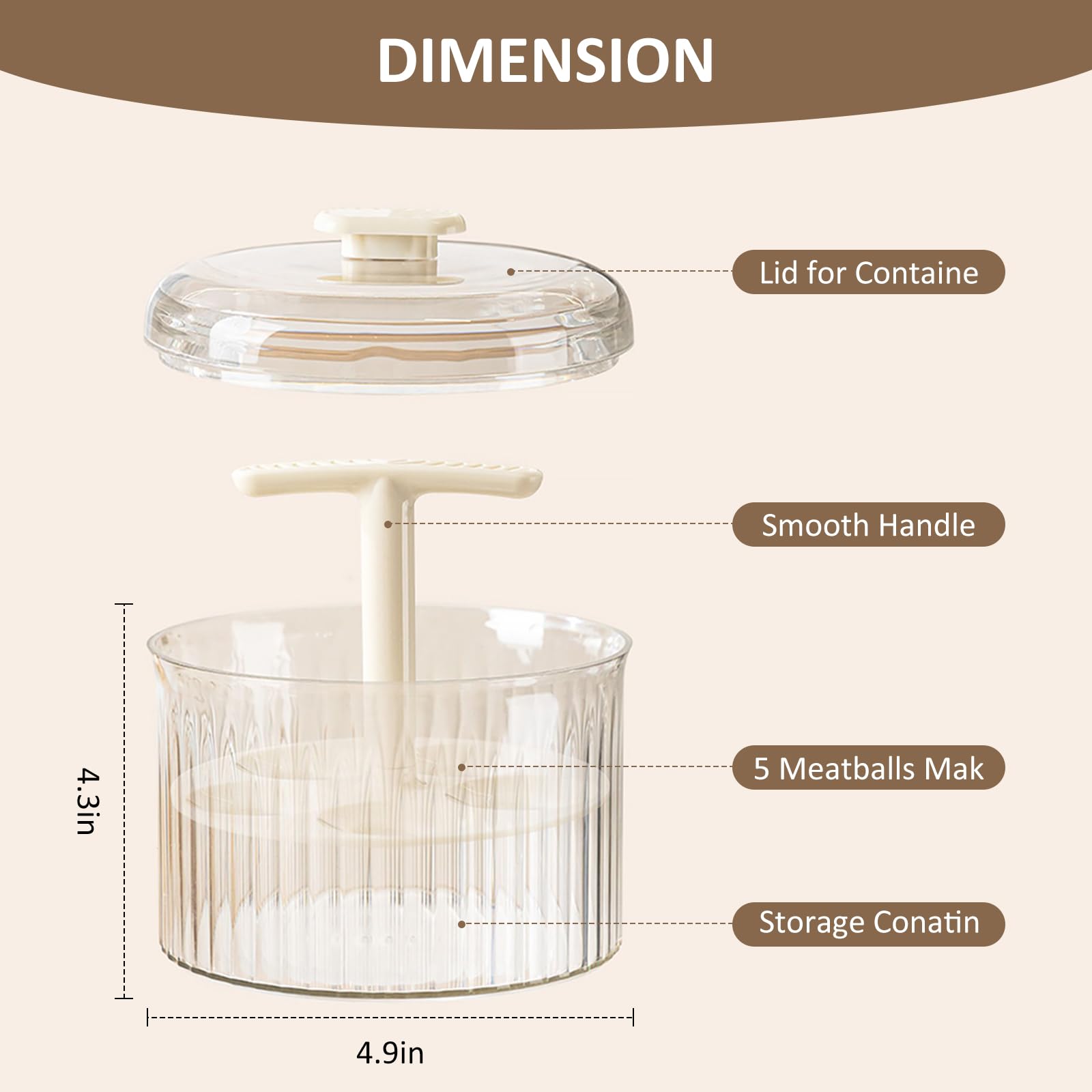 **5-in-1 Manual Meatball Maker Tool – Translucent Kitchen Gadget for Dumplings, Pastries & Meatballs – Ground Meat Freezer Storage Container (White) – Perfect for Meal Prep & Party Snacks**