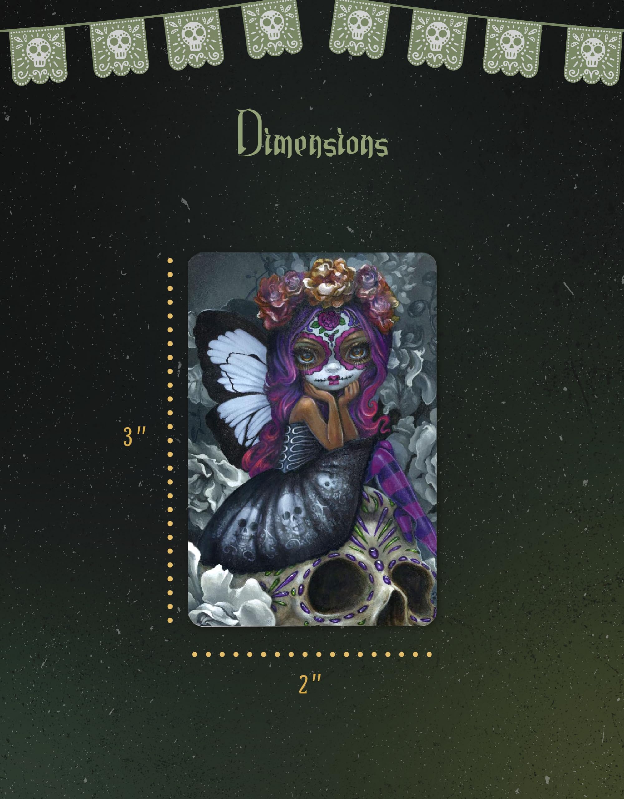 Jasmine Becket-Griffith Dia de Los Muertos Wood Magnets Set - 2”x3” Laser-Cut UV-Coated Fridge Magnets for Home & Office Decor - Day of The Dead Art Collectibles (JJ-V979-3S0E)