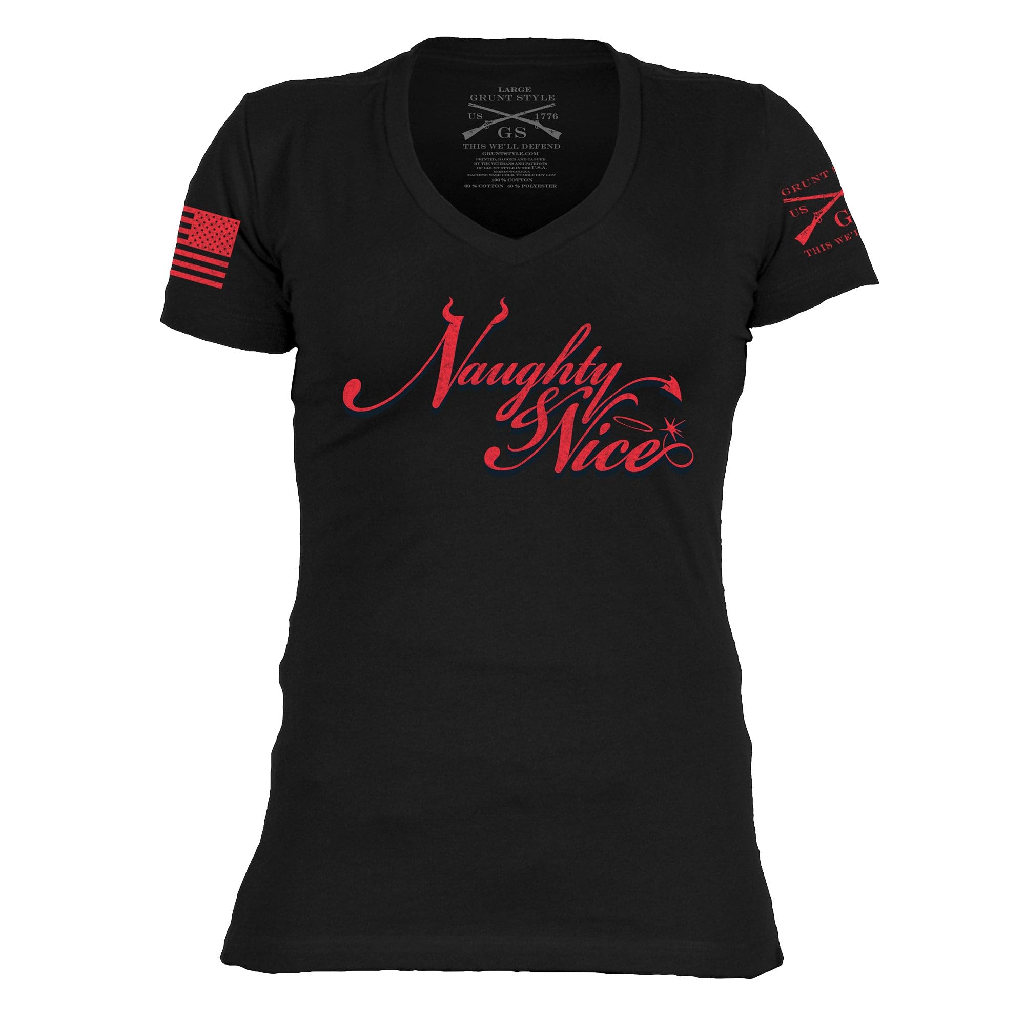 Grunt Style Naughty and Nice Women's V-Neck T-Shirt - Comfortable & Stylish Casual Tee for Everyday Wear, Gym, or Outings