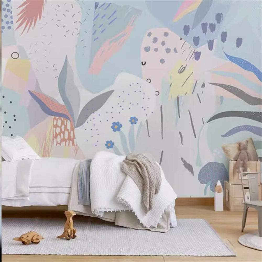 Whimsical Pastel Flowers Nursery Wallpaper - Soft Pink & Blue Floral Peel and Stick Wallpaper for Baby Girls Room, Kids Bedroom Decor, Easy to Install Removable Wallpaper - Perfect for Nursery, Playroom & Toddler Bedroom