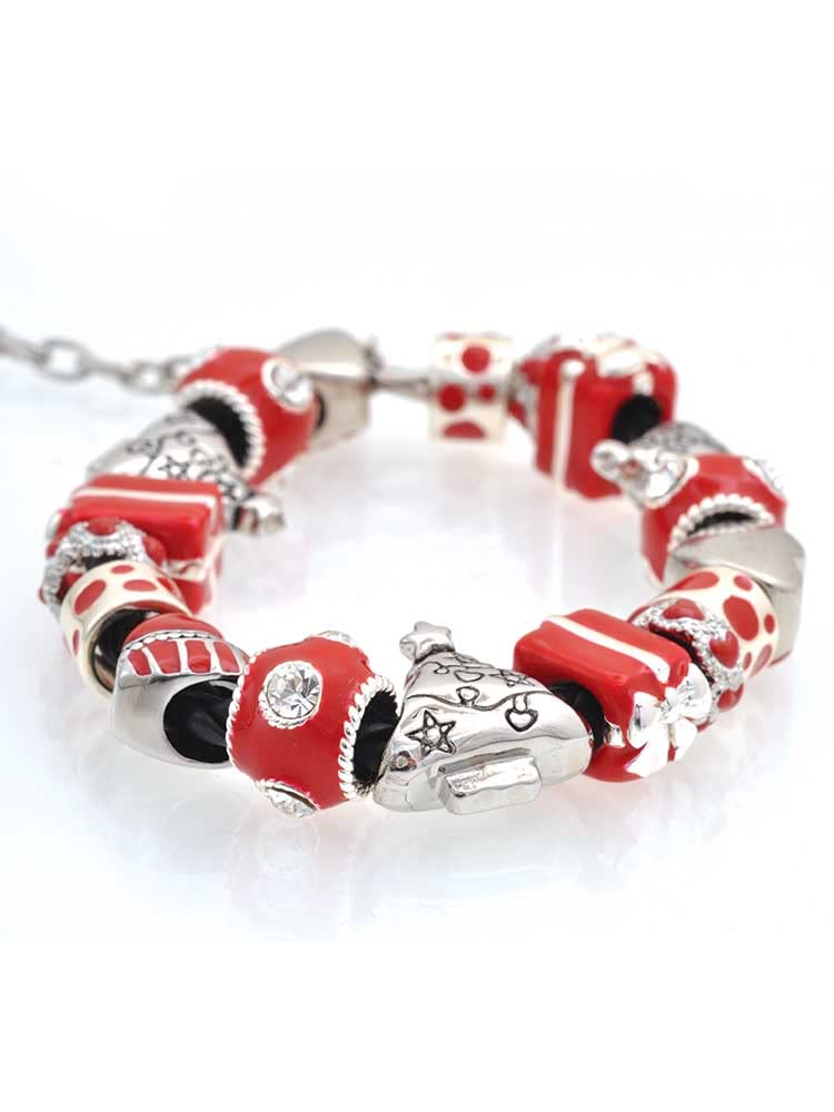 Delight Jewelry Silvertone Oven Mitt - Red Christmas Bead Bracelet (7+2 Inches) | Heat Resistant Kitchen Glove & Festive Holiday Accessory | Perfect for Baking, Cooking & Christmas Gift Giving