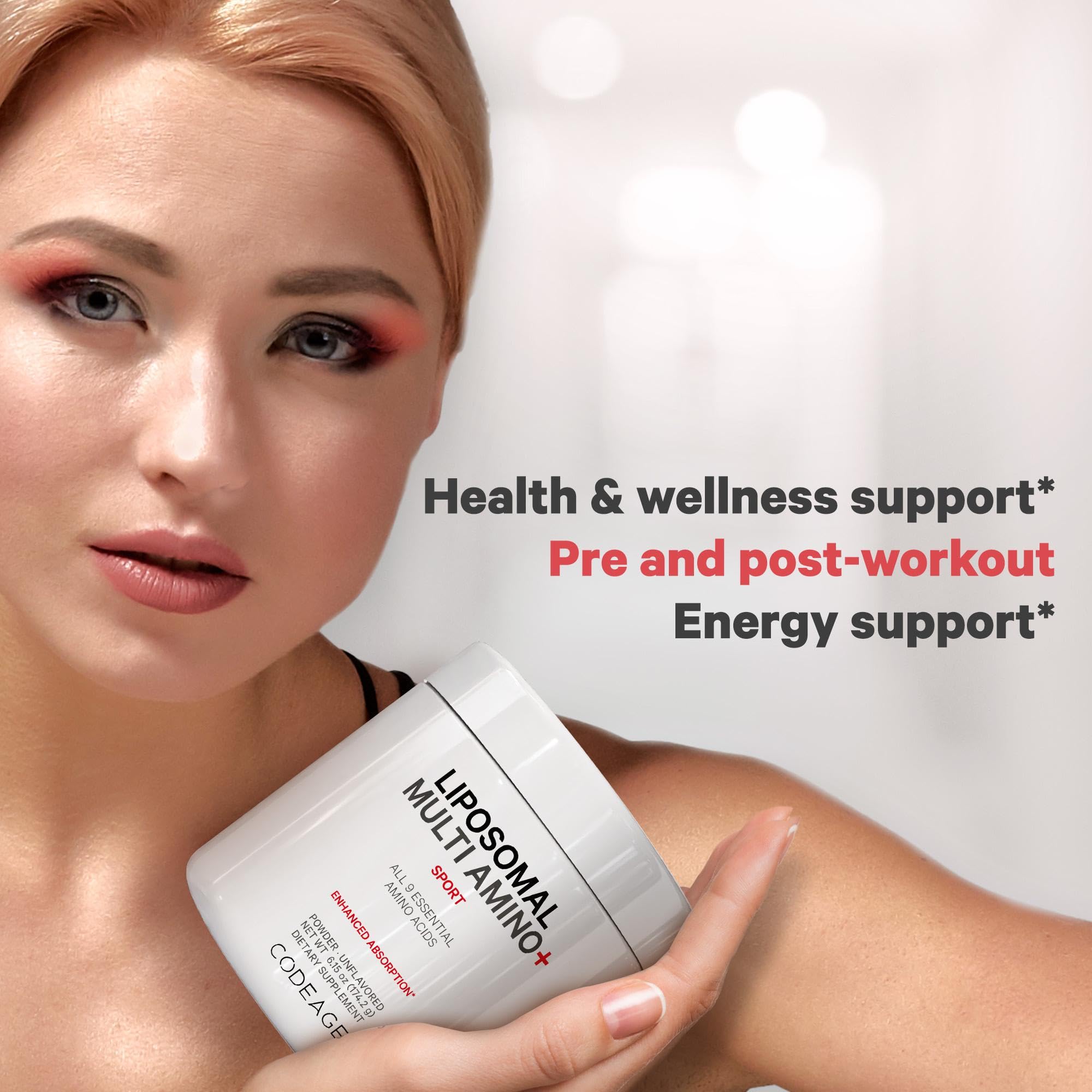 Codeage Liposomal Multi Amino Powder Supplement - BCAA & EAA with All 9 Essential Amino Acids | Branched-Chain Amino Acid Support | Pre & Post Workout Recovery | Unflavored Non-GMO Formula | Liposomal Delivery for Better Absorption | 6.15 oz Powder | Ideal for Athletes, Fitness Enthusiasts & Muscle Recovery