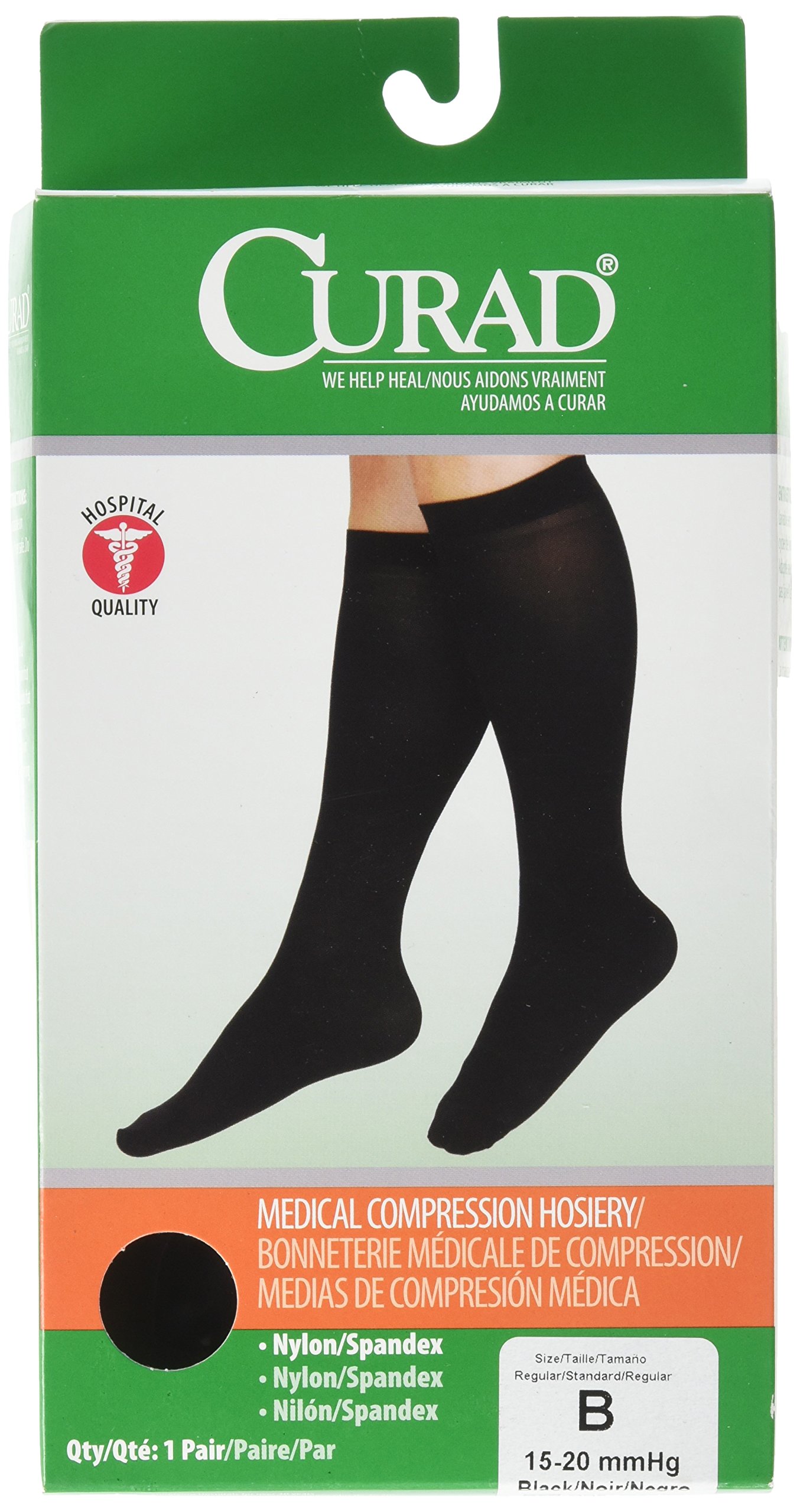 Curad Knee High Compression Socks 15-20 mmHg - Medical Grade Support Stockings for Women & Men - Black Size B (M) - Ideal for Travel, Varicose Veins & Circulation Support