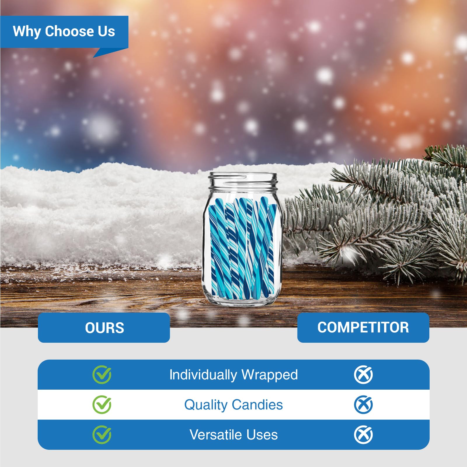 Winter Colored Hard Candy Cane Sticks - Individually Wrapped (80 Count) - Perfect for Christmas Stocking Stuffers, Holiday Parties & Festive Gift Baskets