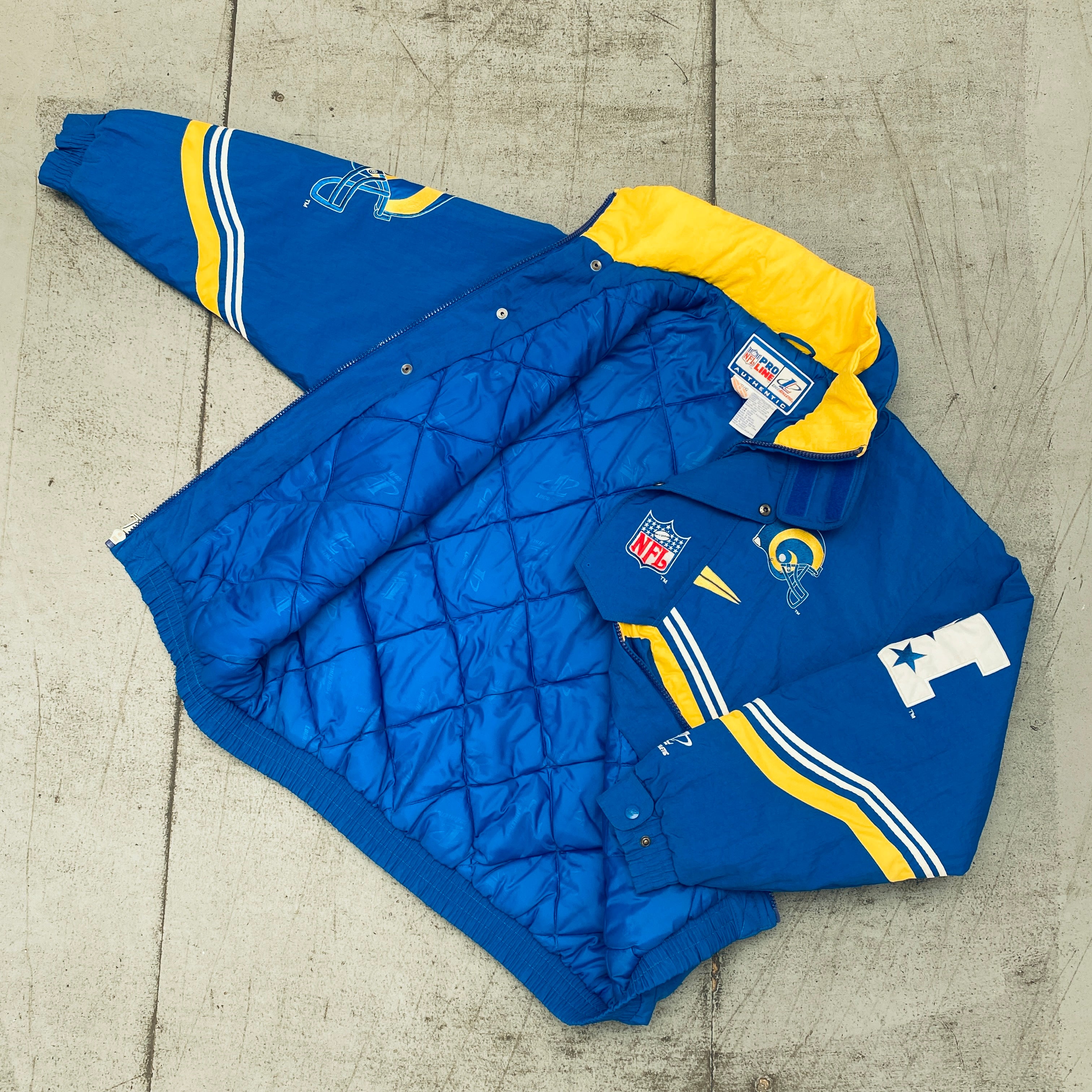 Vintage St. Louis Rams 1990s Logo Athletic Full-Zip Diamond Spike Jacket - Proline NFL Football Team Apparel (Medium/Large) - Perfect for Game Day, Tailgating & Sports Fan Collectibles