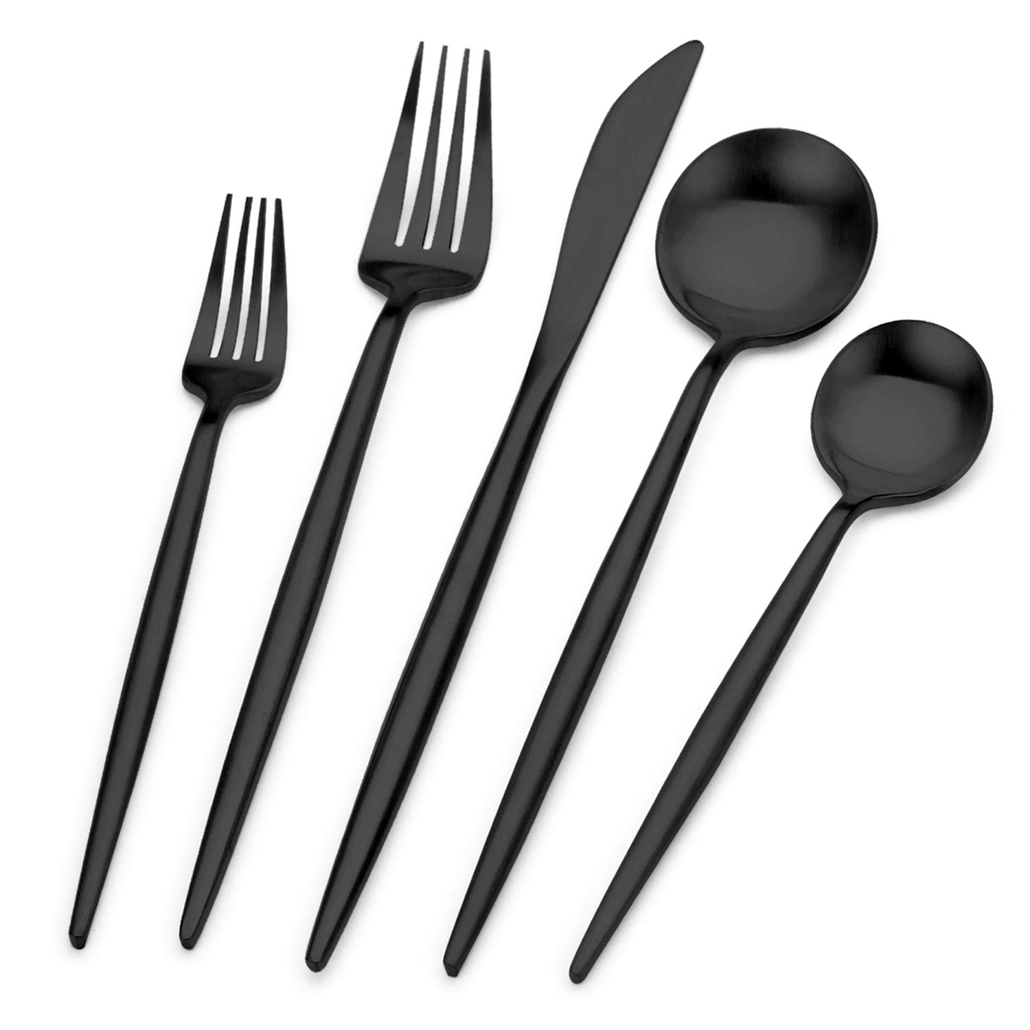 Premium 20-Piece Matte Black Stainless Steel Flatware Set - Satin Finish Cutlery for 4, Dishwasher Safe Spoons & Forks - Elegant Dinnerware for Restaurants, Weddings & Everyday Dining (Matte Black)