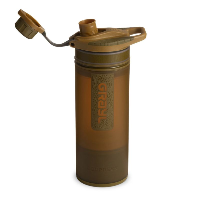 GRAYL GeoPress™ Water Purifier Bottle - Coyote Brown | Portable Filter for Hiking, Camping & Travel | Removes Bacteria, Viruses & Chemicals