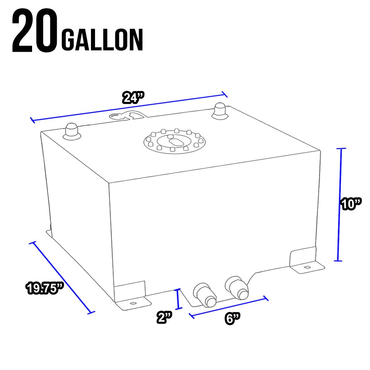 DNA MOTORING 20 Gallon Aluminum Top-Feed Fuel Cell Gas Tank - 24