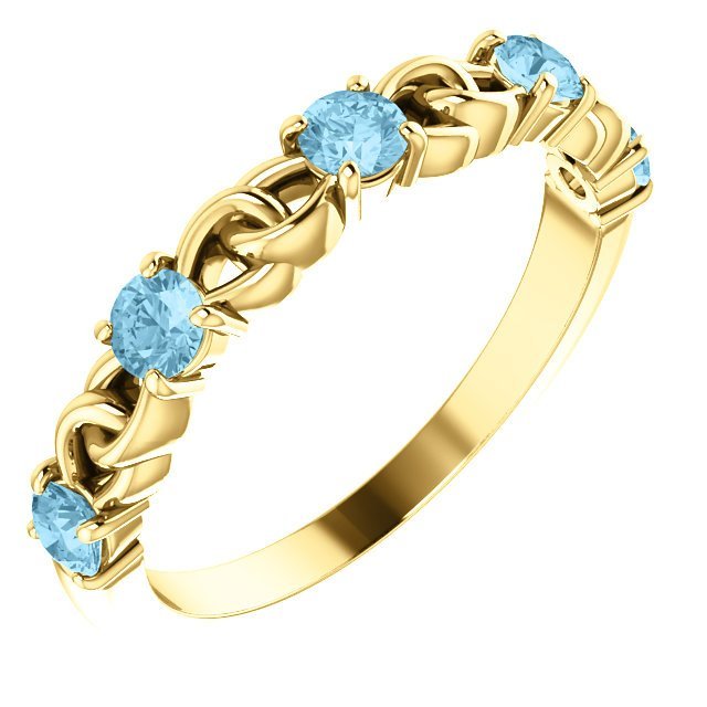 14K Gold 0.50 CTW Aquamarine Stackable Link Ring for Women - Dainty Layering Jewelry for Everyday Wear, Gift for Her, Wedding, Anniversary & Special Occasions