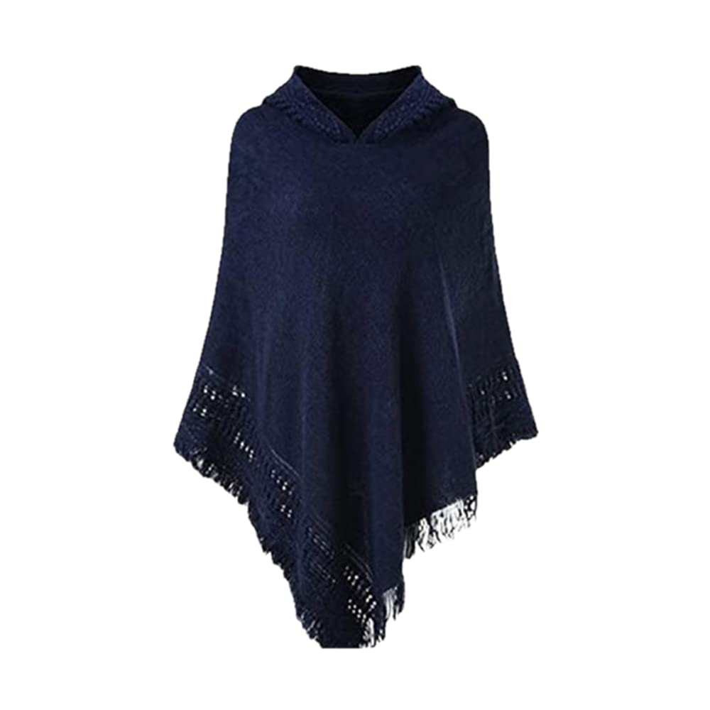 Women's Winter Knit Hooded Poncho Cape - Crochet Fringed Tassel Shawl Wrap Sweater for Cold Weather | Cozy Outerwear for Fall, Winter & Holiday Season