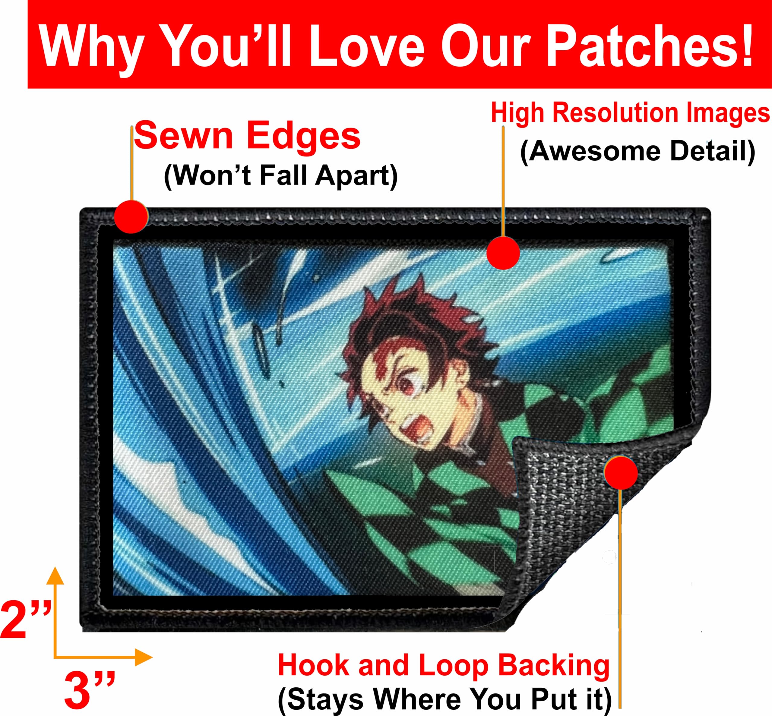 Demon Slayer Anime Hook and Loop Patch 2x3 Inch - Made in USA | Custom Anime Patches for Backpacks, Jackets & Cosplay | Durable Iron-On Applique for DIY Crafts & Fashion