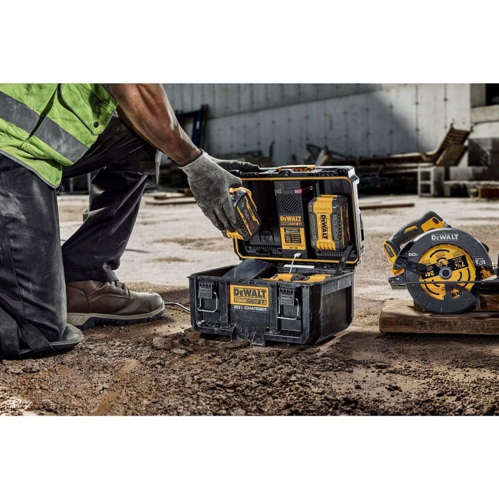 DEWALT Toughsystem 2.0 20V Dual Port Fast Charger (DWST08050) - Power Tool Battery Charger for Construction & DIY Projects