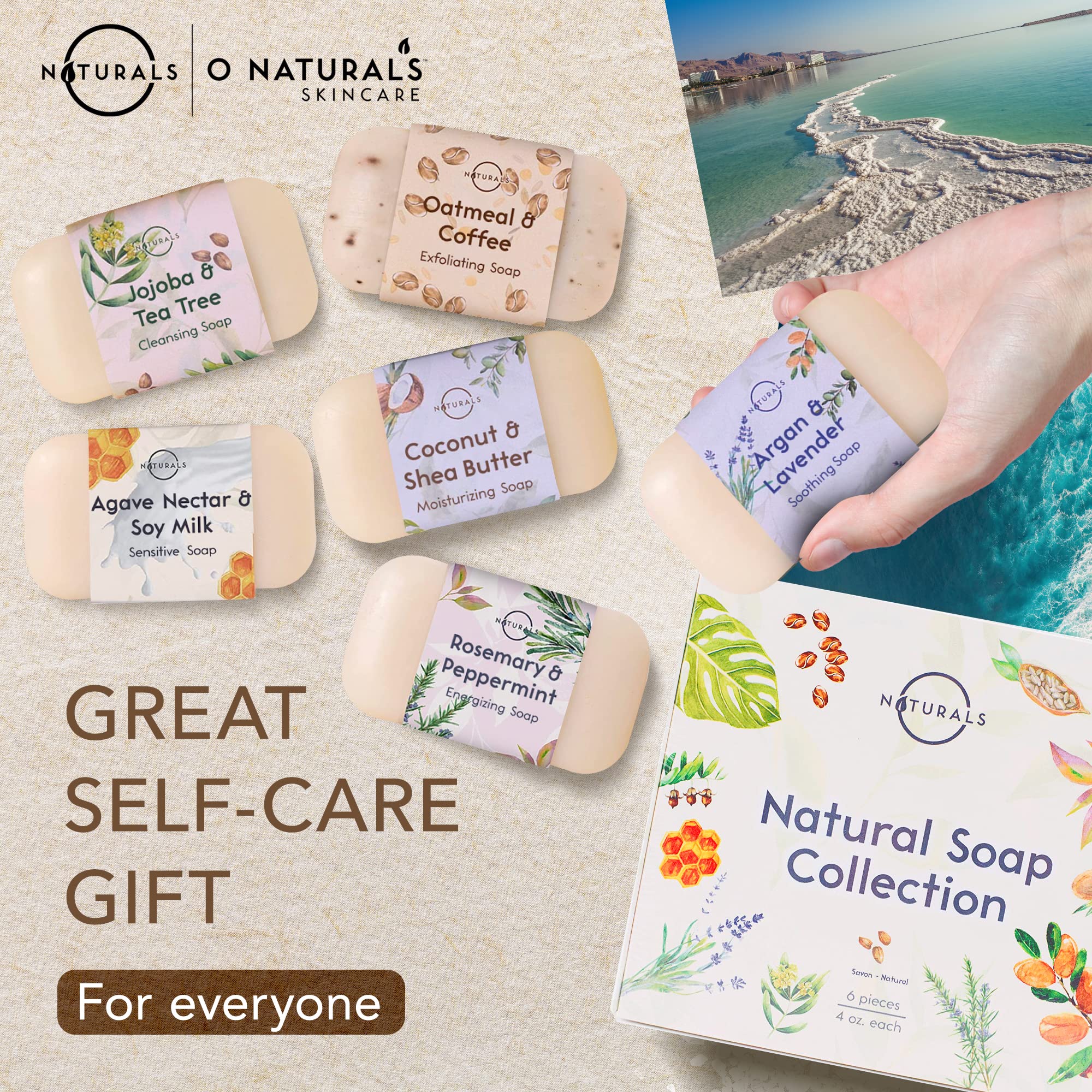 O NATURALS 100% Natural Bar Soap Gift Set - 6 Organic Soap Bars with Essential Oils for Women & Men - Spa, Body Wash & Acne Face Soap - Triple Milled Luxury Soap for Daily Skincare & Relaxation Gifts