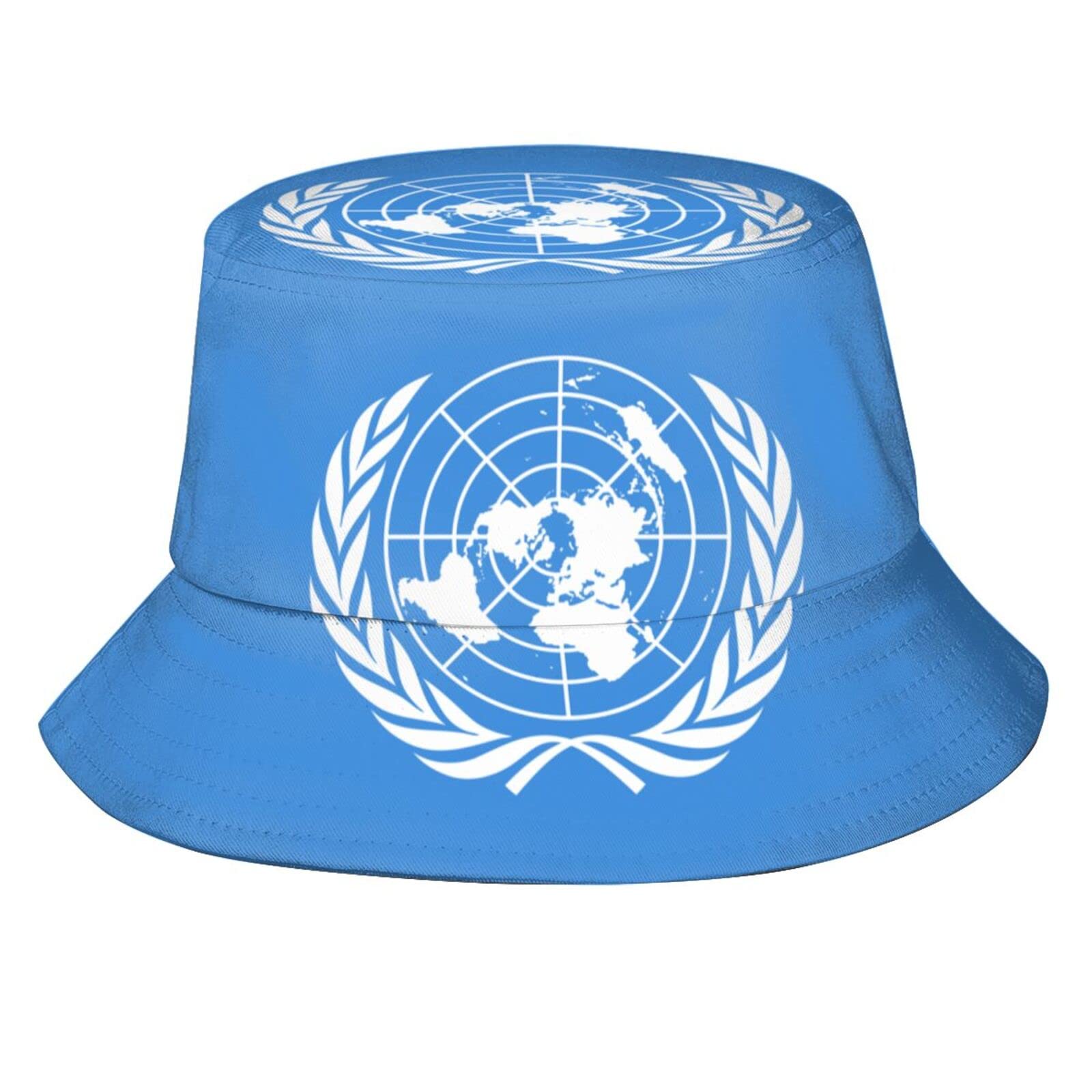 UN Flag Bucket Hat - Reversible Fisherman Cap for Men & Women, Summer Outdoor Travel & Beach Sun Protection - Black