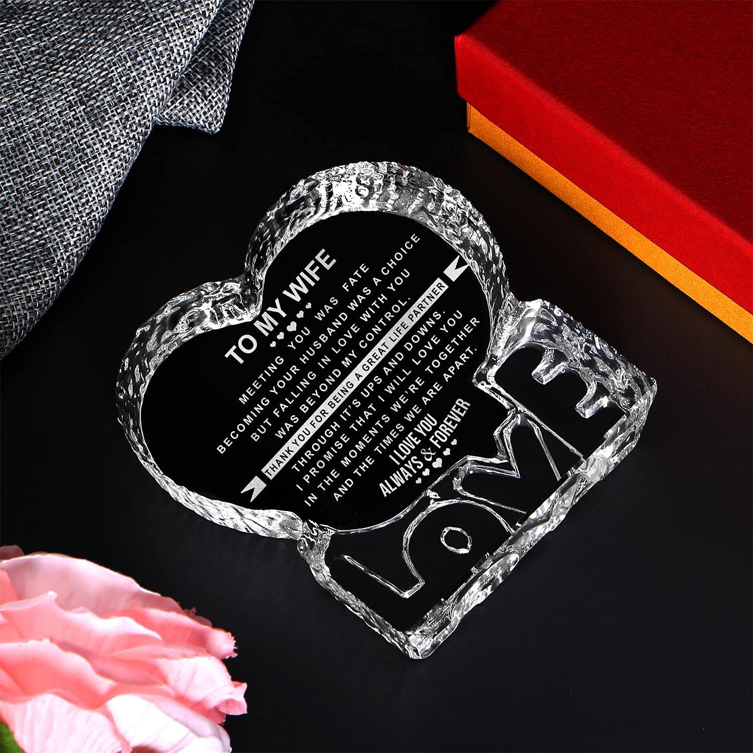 Custom Heart Crystal Gift for Wife - Romantic Anniversary & Valentine's Day Present for Her
