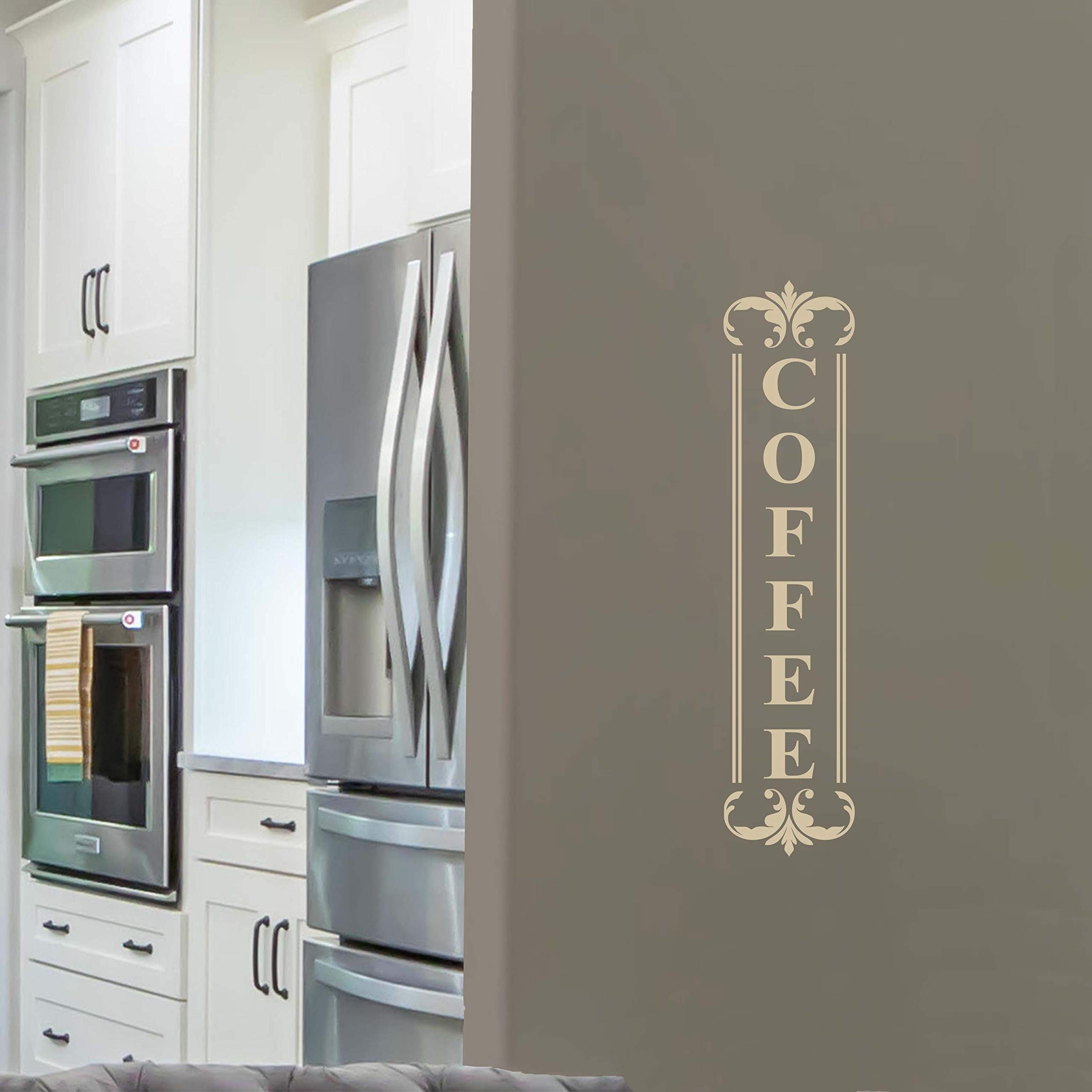 Coffee Wall Decal Quote - 2.5x11 Tan Vinyl Sticker for Kitchen Decor