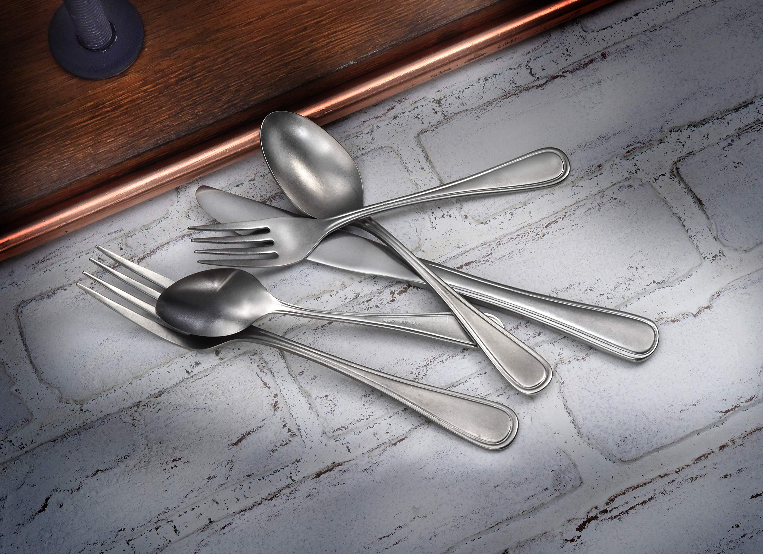 Liberty Tabletop Industrial Rim 20-Piece Dinnerware Set - Service for 4 - Stainless Steel Flatware - Made in USA - Perfect for Modern Dining, Restaurant Use & Home Entertaining