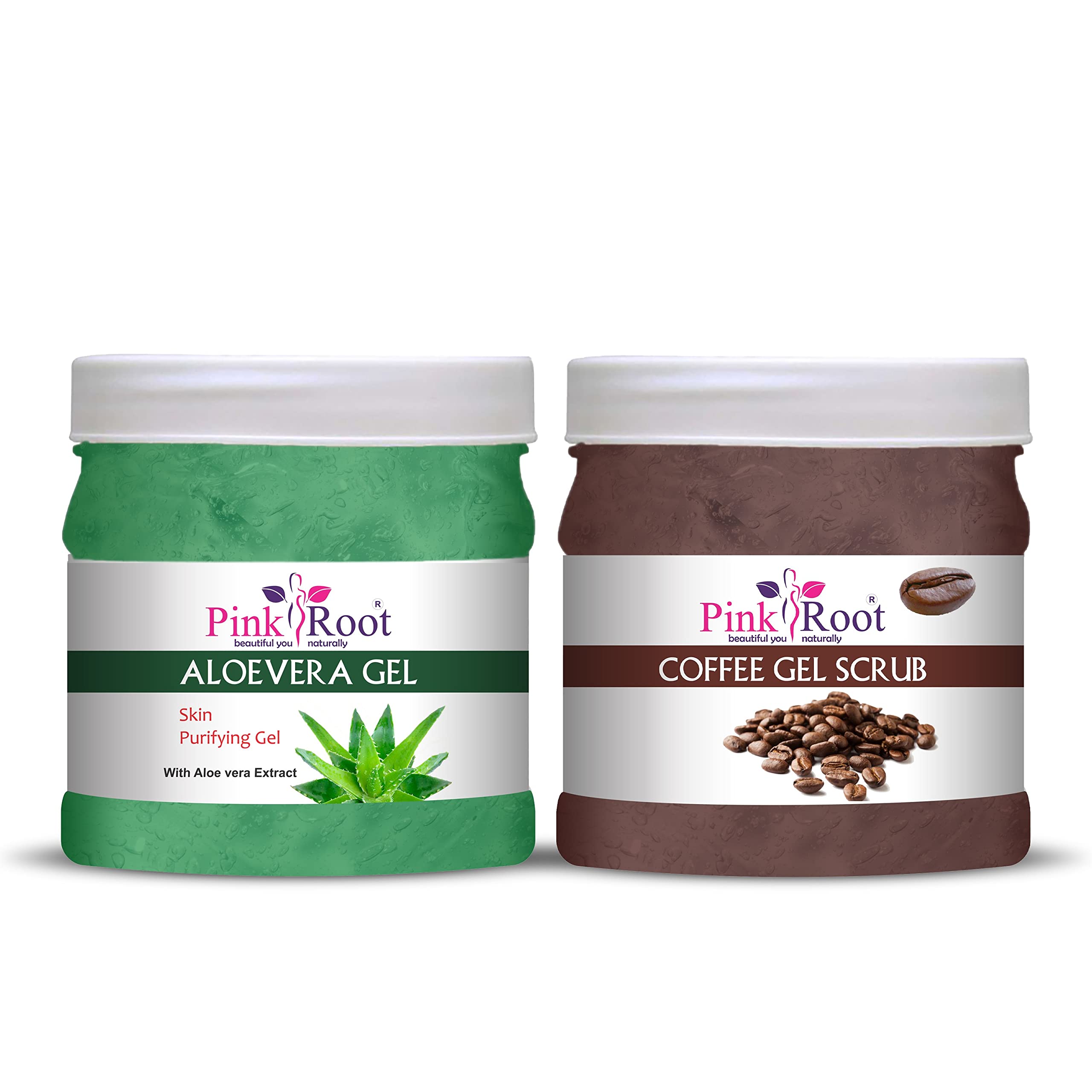 Organic Pink Root Aloe Vera Gel & Coffee Scrub Set - 500g Each - Natural Skin Care for Hydration & Exfoliation - Perfect for Face, Body & Hair Treatment - Spa Day & At-Home Beauty Routine