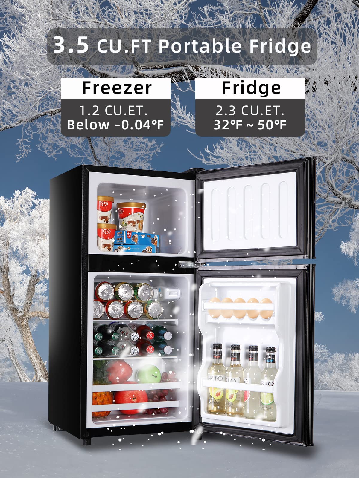 3.5 Cu.ft Retro Mini Fridge with Freezer - Compact Refrigerator for Home, Office, Dorm, RV | Adjustable Thermostat, 2-Door Design, Black | Perfect for Small Spaces, Beverage Storage & Snack Organization