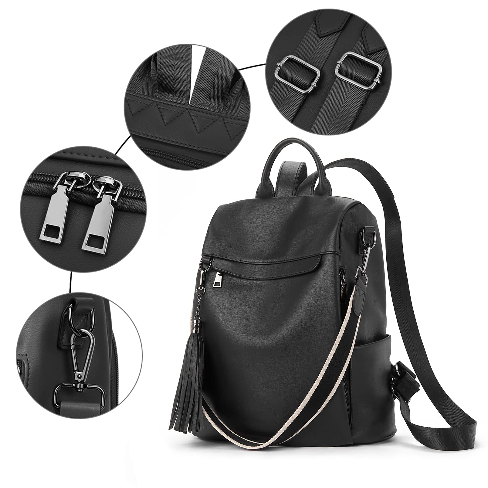 Telena Women's PU Leather Anti-Theft Backpack Purse - Stylish Shoulder Bag with Tassel for Travel, Work & Daily Use