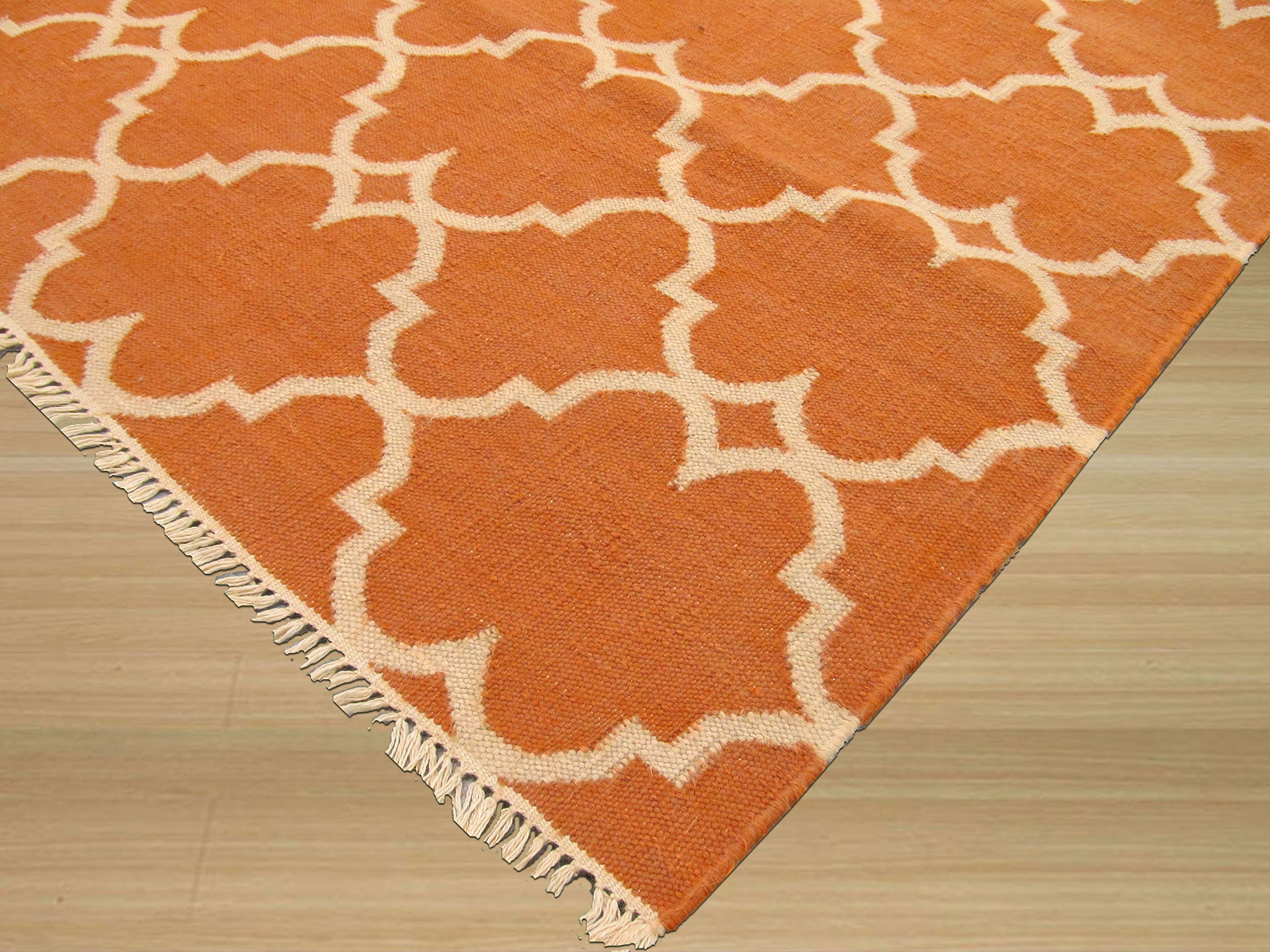 EORC Orange Handmade Polyester Reversible Moroccan Outdoor Rug - Durable & Stylish Area Rug for Patio, Garden, Deck - Waterproof & UV Resistant for All-Weather Use - Perfect for Outdoor Entertaining & Relaxation