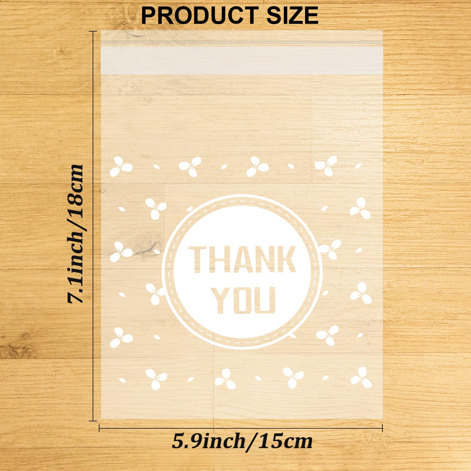100-Pack Self-Adhesive Thank You Cookie Bags - 5.9×7 Inch Plastic Treat Bags for Candy, Sweets & Biscuits | Perfect for Birthday Party Favors, Wedding Favors & Gift Packaging | Reusable Cellophane Goodie Bags for Desserts & Snacks