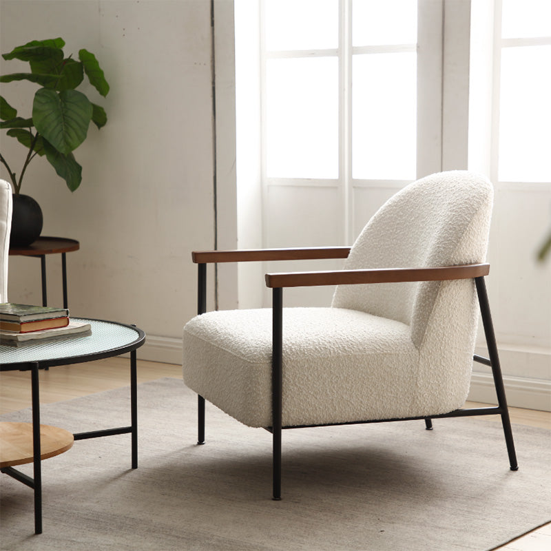 KAZAN Modern Lounge Chair - Off White Fabric, Walnut Wood Frame & Black Accents - Perfect for Living Room, Bedroom or Office Relaxation