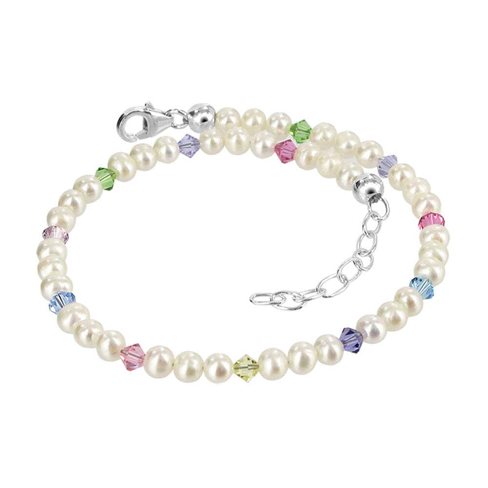 925 Silver Pearl Crystal Anklet 9-10