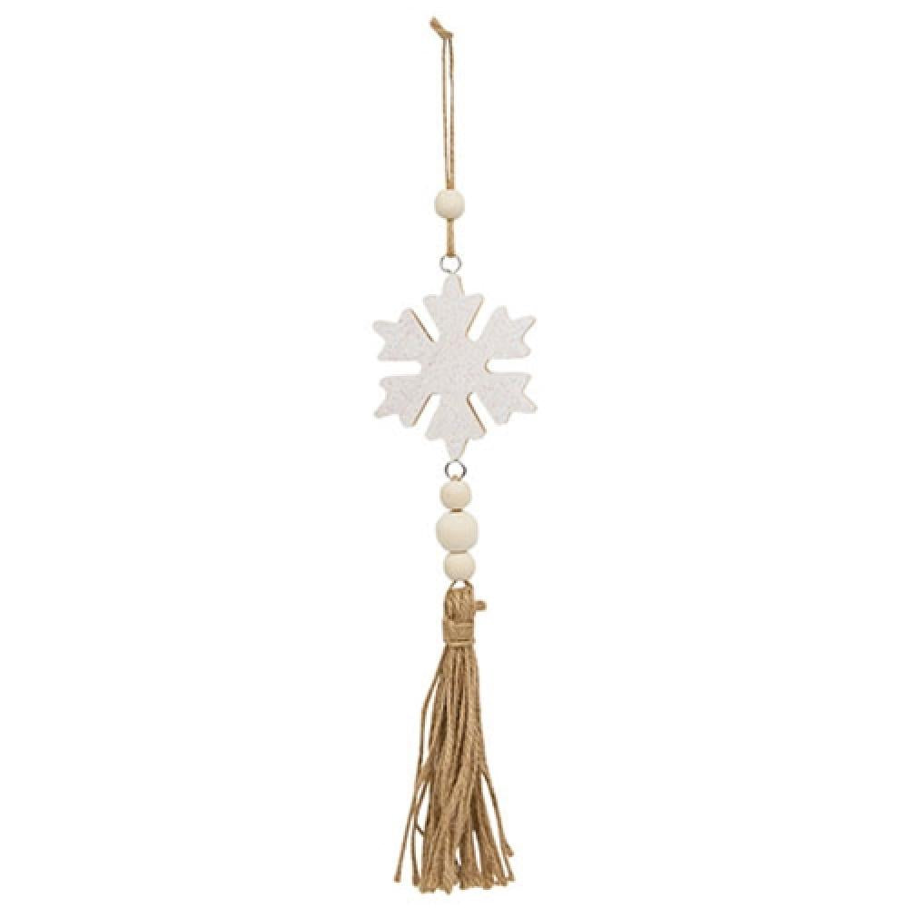 Sparkling White Snowflake Beaded Wood Christmas Ornament with Elegant Tassel - Perfect for Holiday Tree Decor, Gift Wrapping & Festive Home Decorations