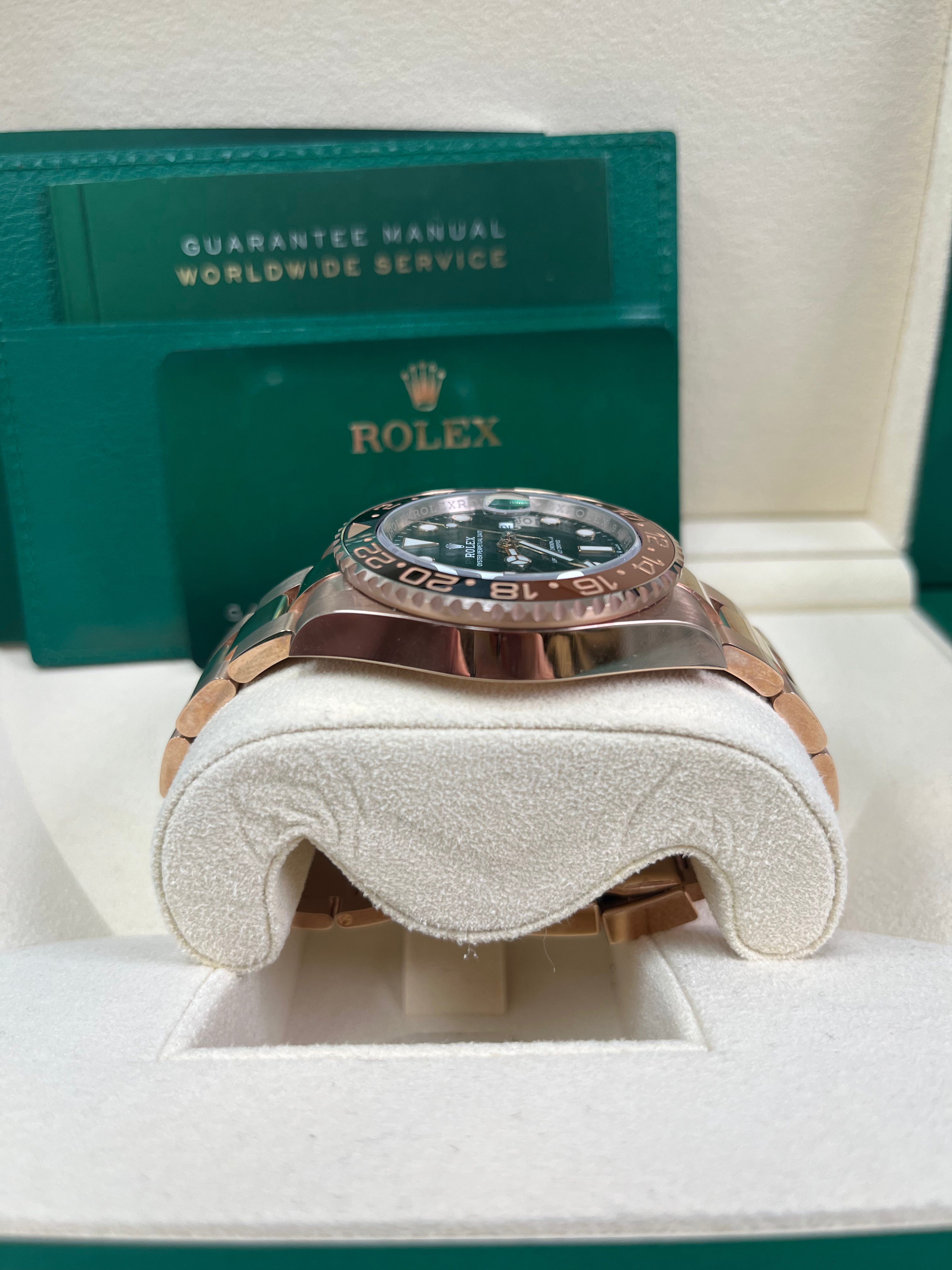 Rolex GMT Master II 18K Everose Rose Gold Watch - Rootbeer Black & Brown Ceramic Bezel, Oyster Bracelet (Ref# 126715CHNR) | Luxury Men's Watch for Travel, Business & Special Occasions