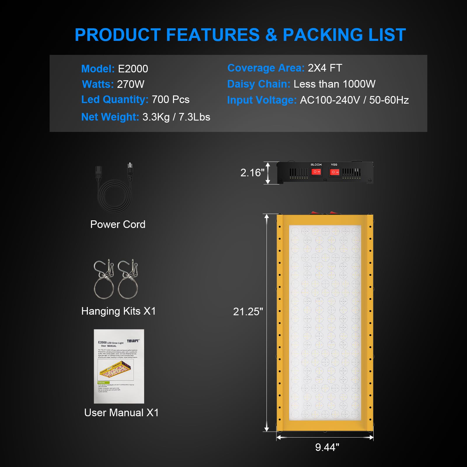 **270W Full Spectrum LED Grow Light for Indoor Plants - Daisy Chain Plant Growing Lamp for Seedlings, Veggies & Flowers - Perfect for 2x4 Grow Tents & Greenhouses**