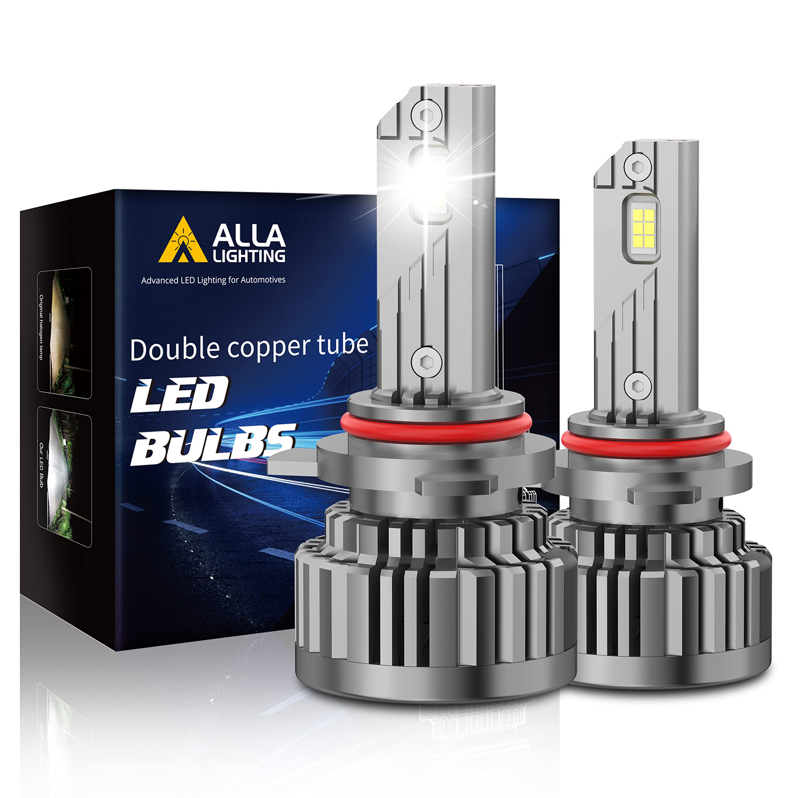Alla Lighting NCP CANBus HIR2 9012 LED Headlight Bulbs - Dual High/Low Beam Conversion Kit with PX22d Base (9012LL CANBUS Replacement, 6000K-6500K Xenon White) - Perfect for Night Driving & Foggy Conditions