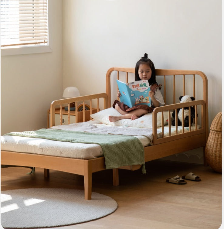 Solid Wood Whispering Telescopic Bed - Beech & Oak - Expandable Bed Frame for Small Spaces, Guest Rooms & Kids' Bedrooms