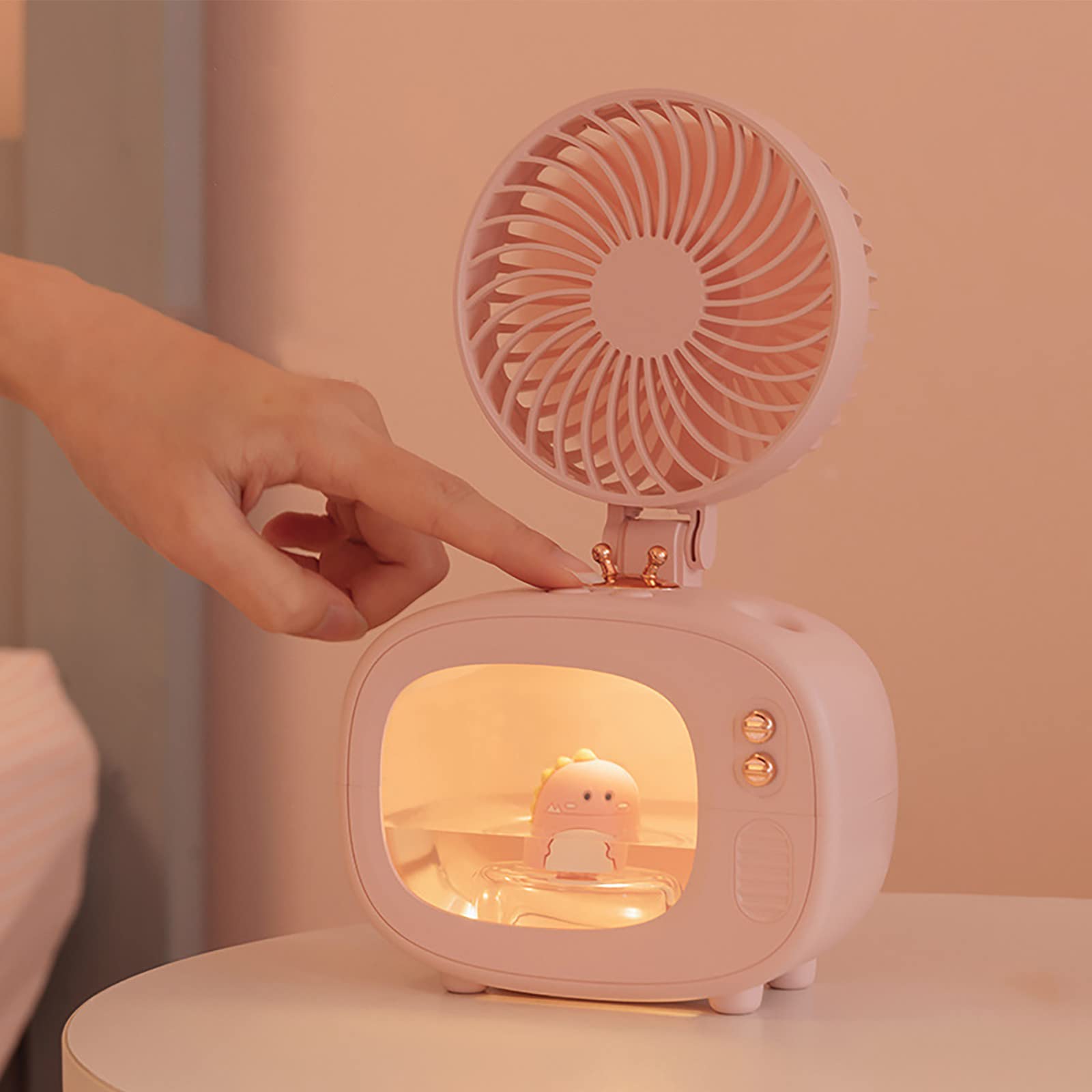 Rechargeable Portable Handheld Misting Fan with 7-Color LED Nightlight - 3-Speed Adjustable, Foldable Design for Travel, Camping, Office & Bedroom Cooling - Perfect for Outdoor Activities, Home Use & Summer Heat Relief (Pink)