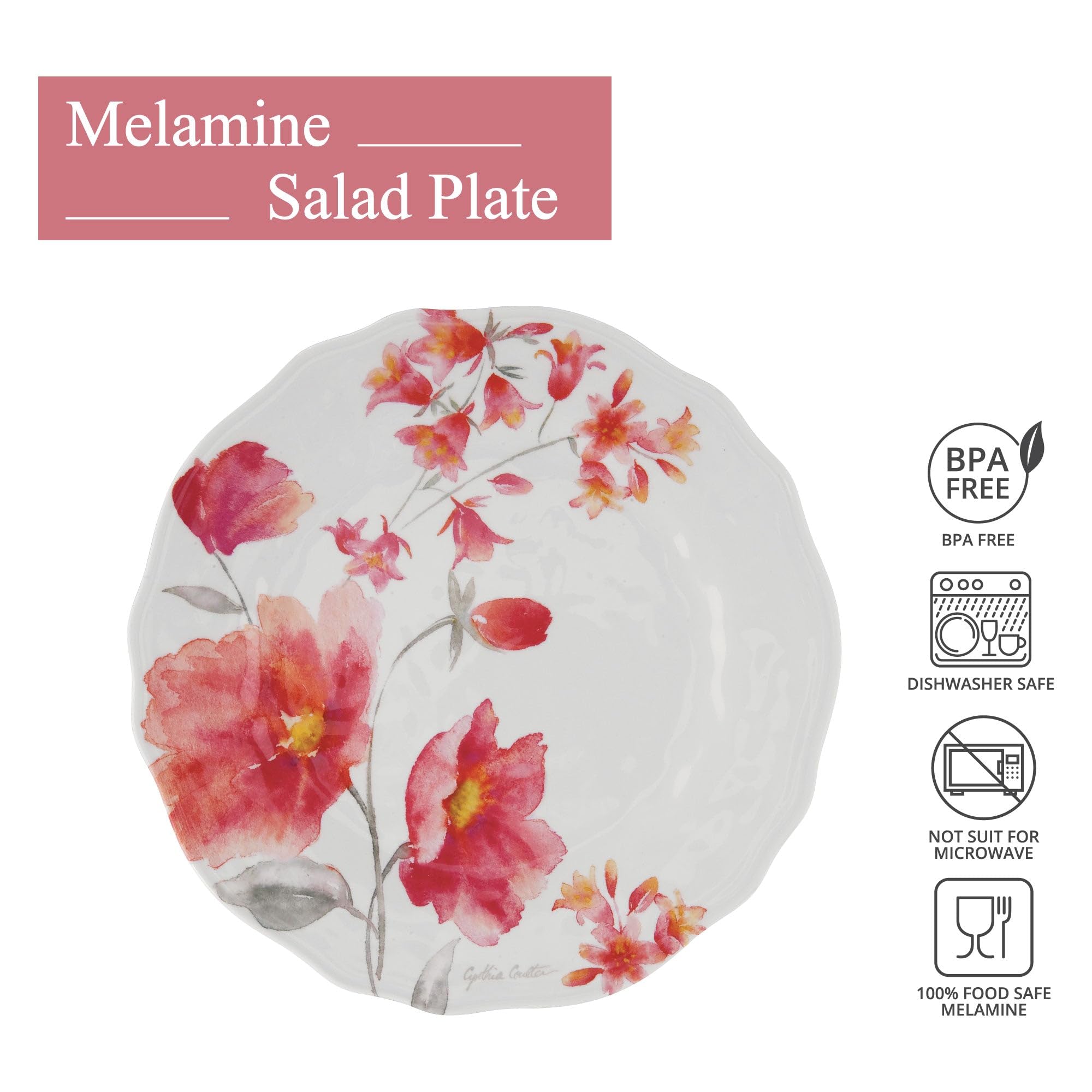 UPware 6-Piece Melamine Salad Plate Set - BPA-Free, Dishwasher Safe 8.75