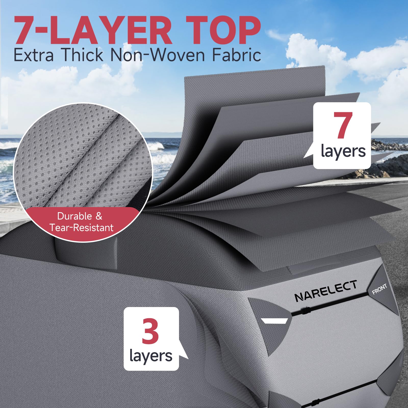 Heavy Duty 8'-10' Teardrop Travel Trailer Cover - 7-Layer Waterproof RV Camper Cover with Windproof Straps | Fits R-Pod & Clamshell Trailers | Perfect for Outdoor Camping, Winter Storage & Travel Protection