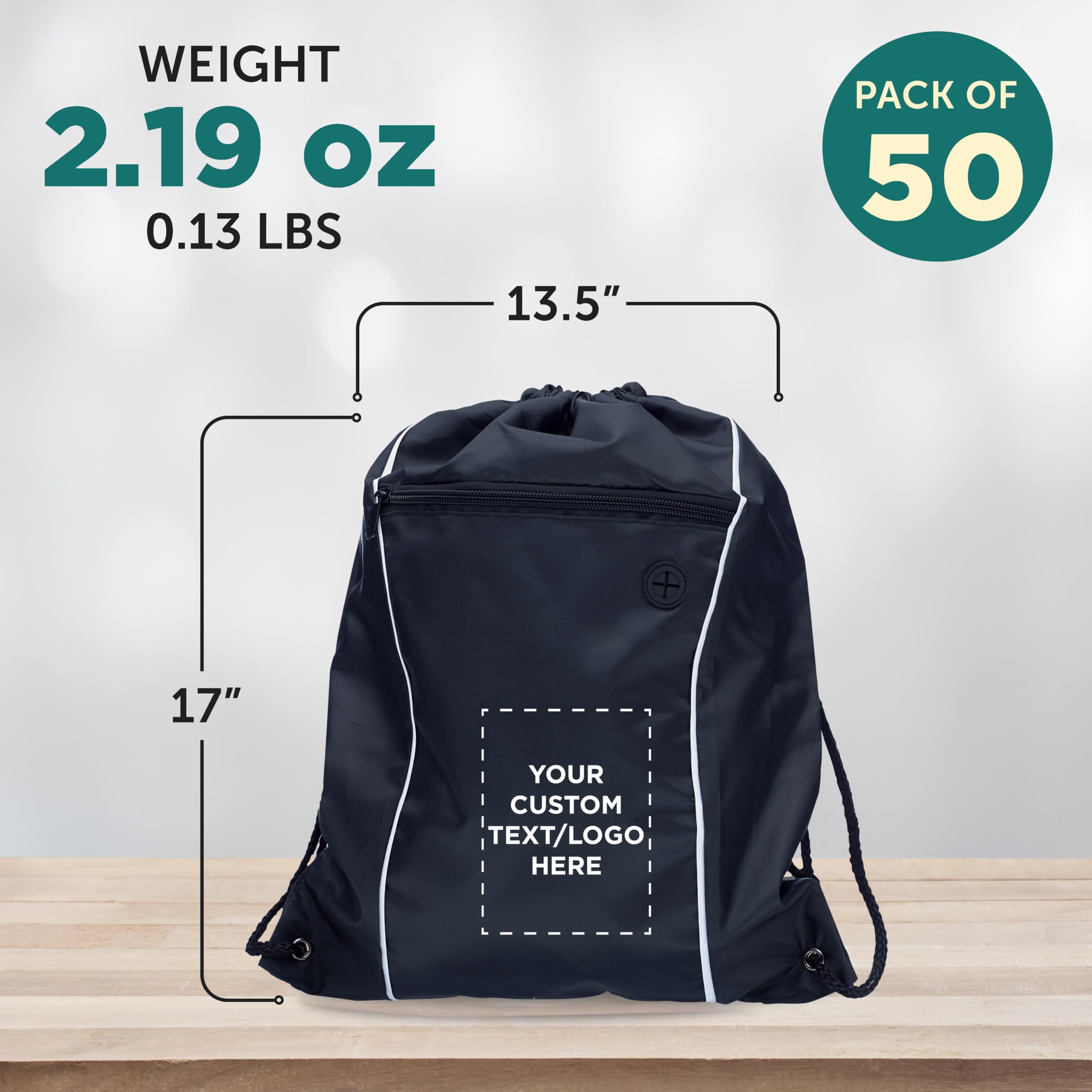 Customizable Two-Tone Drawstring Backpack - 50 Pack Non-Woven Sports Bags - Durable Promotional Backpacks with Logo Printing - Perfect for Gym, Travel, Work & School Events - Bulk Wholesale Black Backpacks