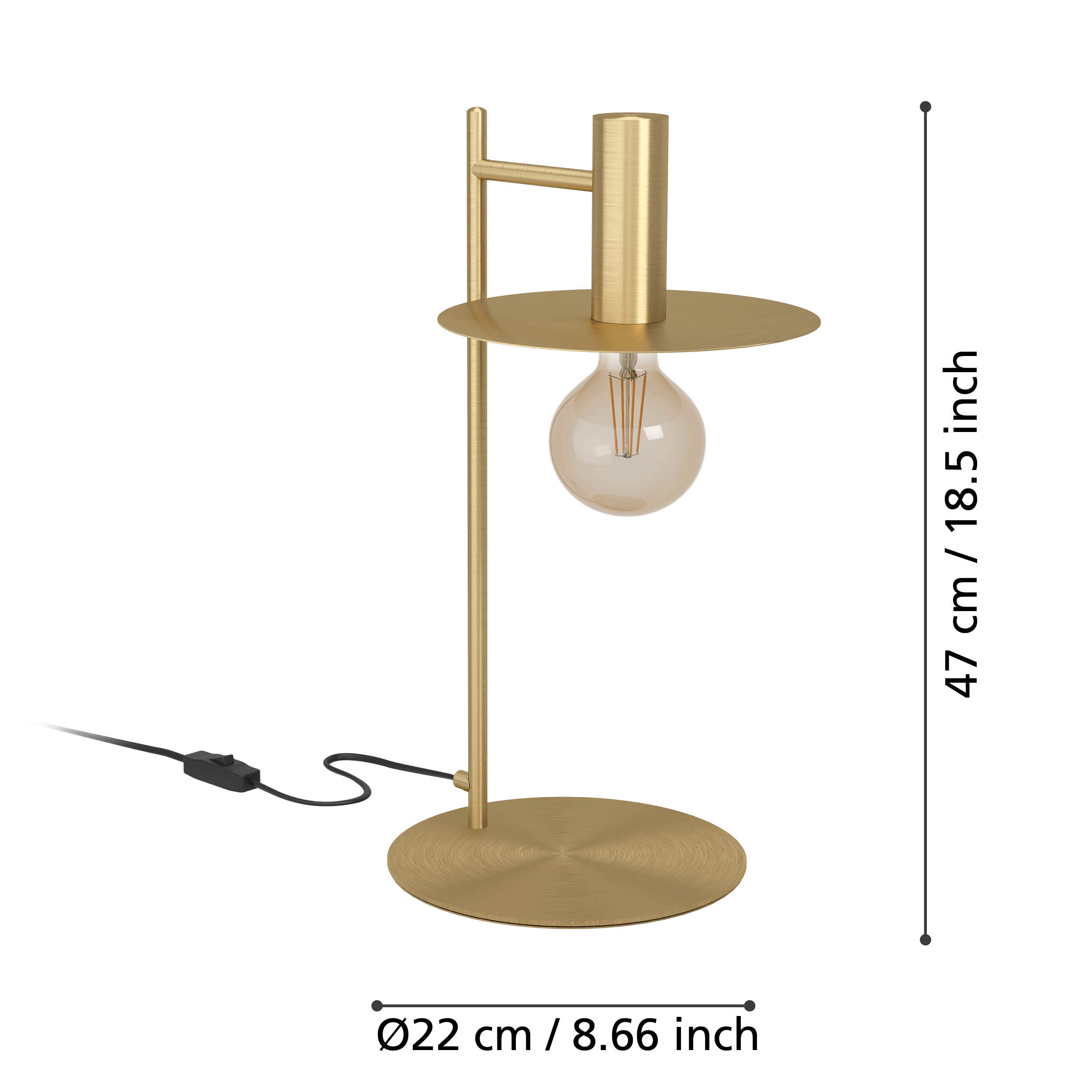 Eglo Escandell Brass Table Lamp - Vintage Industrial Style Desk Light for Living Room, Bedroom & Office - Adjustable Height, Warm White LED Bulb Included
