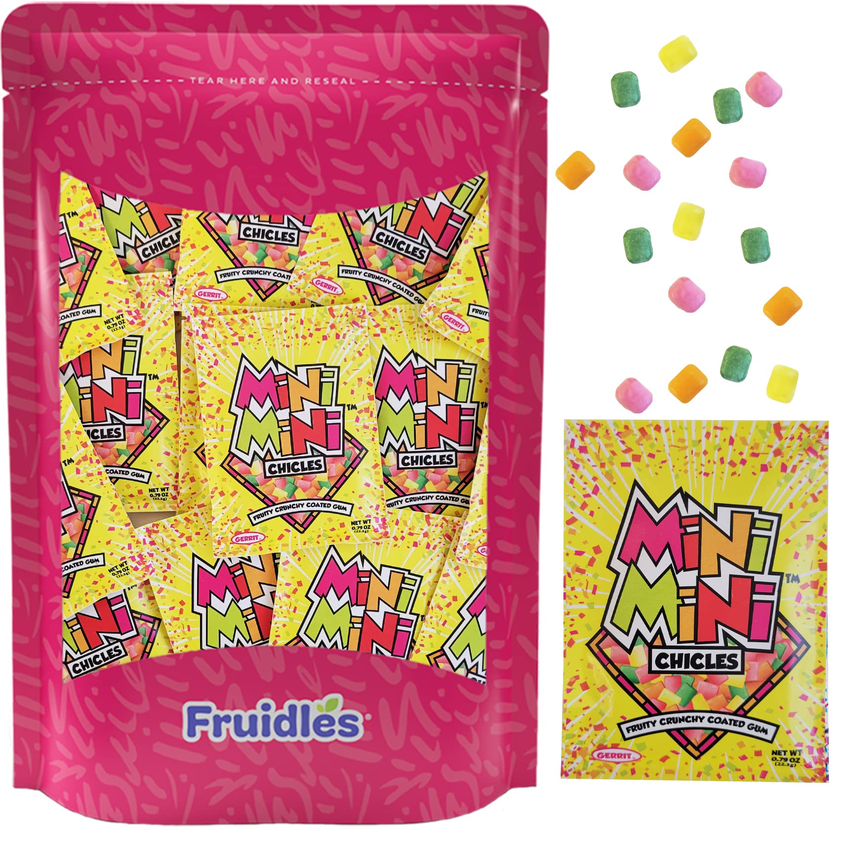 Fruidles Mixed Fruit Flavors Mini Chiclets Gum - Square Chicle Gum Tabs with Crunchy Candy Coating | Gluten-Free Bubble Gum (6-Pack) - Perfect for Candy Buffets, Party Favors & On-the-Go Snacking