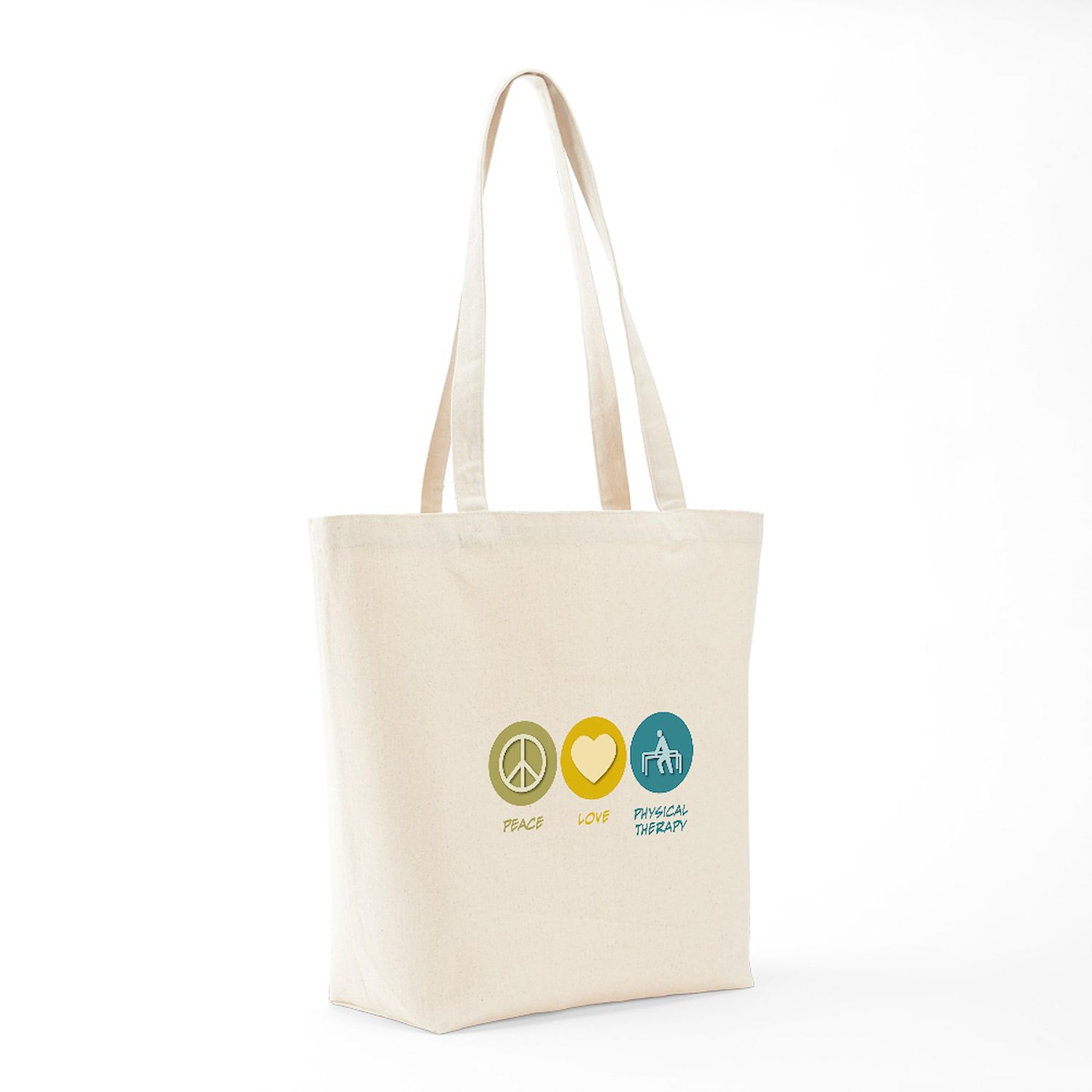 Peace Love Physical Therapy Tote Bag - Natural Canvas Reusable Shopping Bag for Therapists, Patients & Healthcare Workers | Eco-Friendly Grocery, Work & Gym Bag
