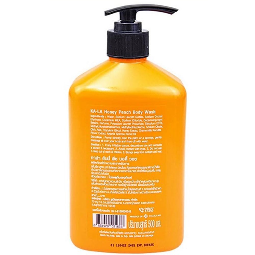 KA-LA Honey Peach Body Wash 500ml - Moisturizing & Refreshing Shower Gel for Soft Skin | Perfect for Daily Use, Spa Days & Gift Giving