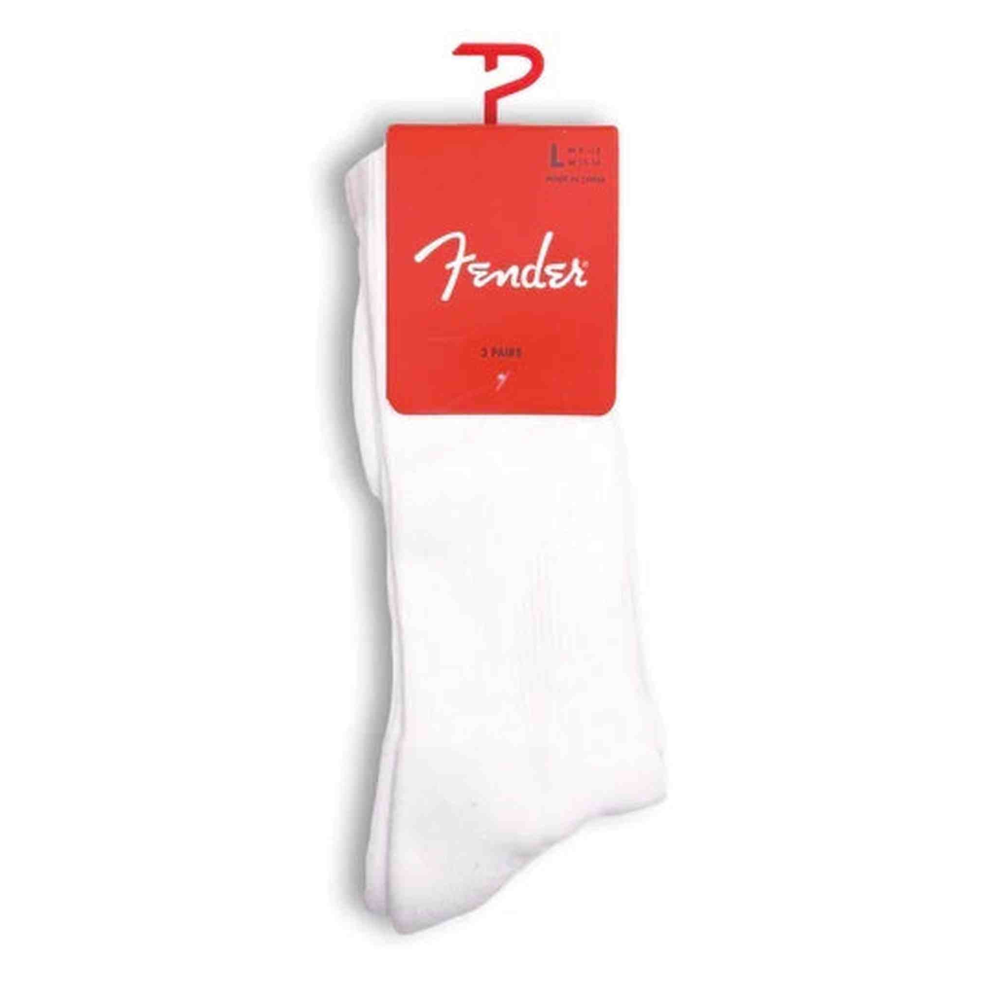Fender Classic White Crew Socks - 3 Pack for Men & Women - Comfortable Cotton Socks for Casual Wear, Sports & Everyday Use