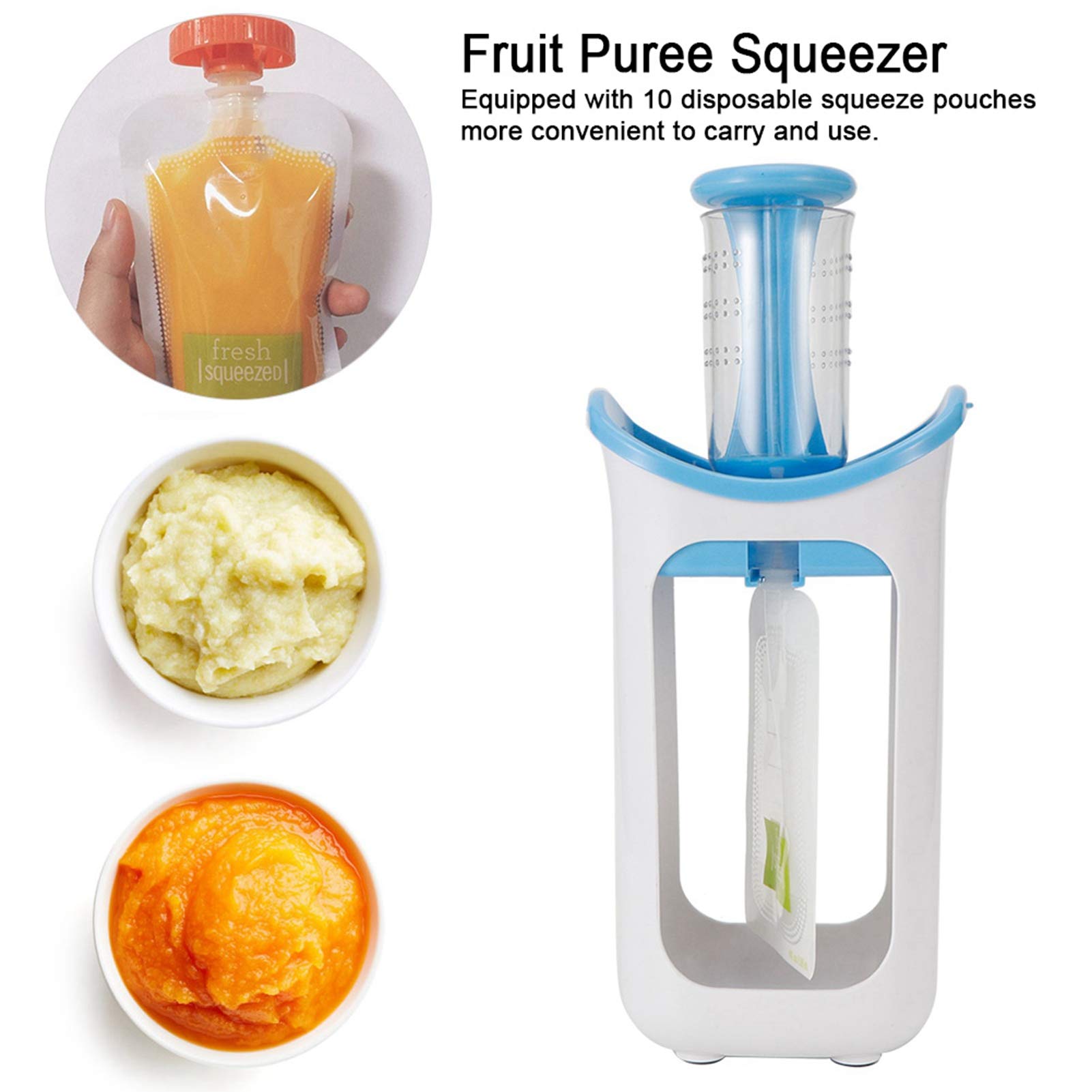Portable Fruit Puree Squeezer Station - Food Pouches Filling System for Home Kitchen | Easy Baby Food Maker & Snack Packing Tool | Perfect for Meal Prep, Toddler Snacks & On-the-Go Nutrition (Blue)