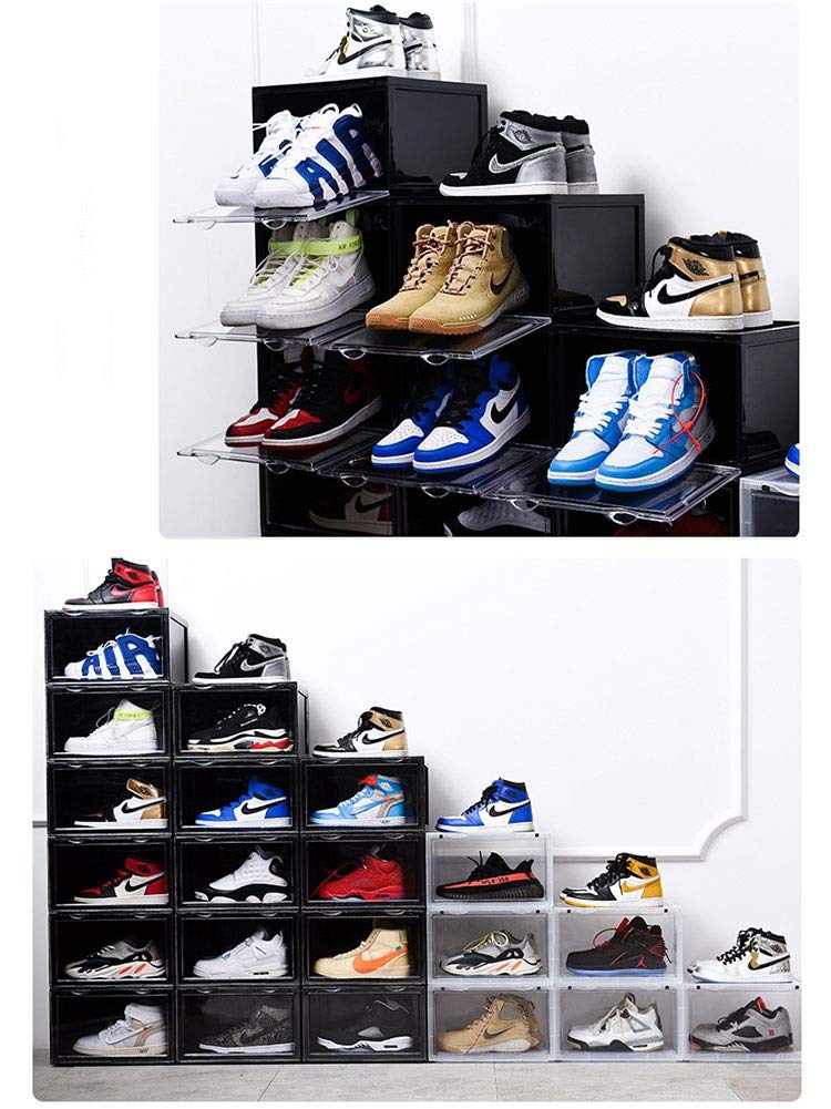 2 Pcs Clear Plastic Shoe Storage Boxes - Stackable Drawer Organizer for Men & Women - Transparent Shoe Holder for Closet, Bedroom & Entryway Organization - Space Saving Shoe Container for Sneakers, Heels & Boots