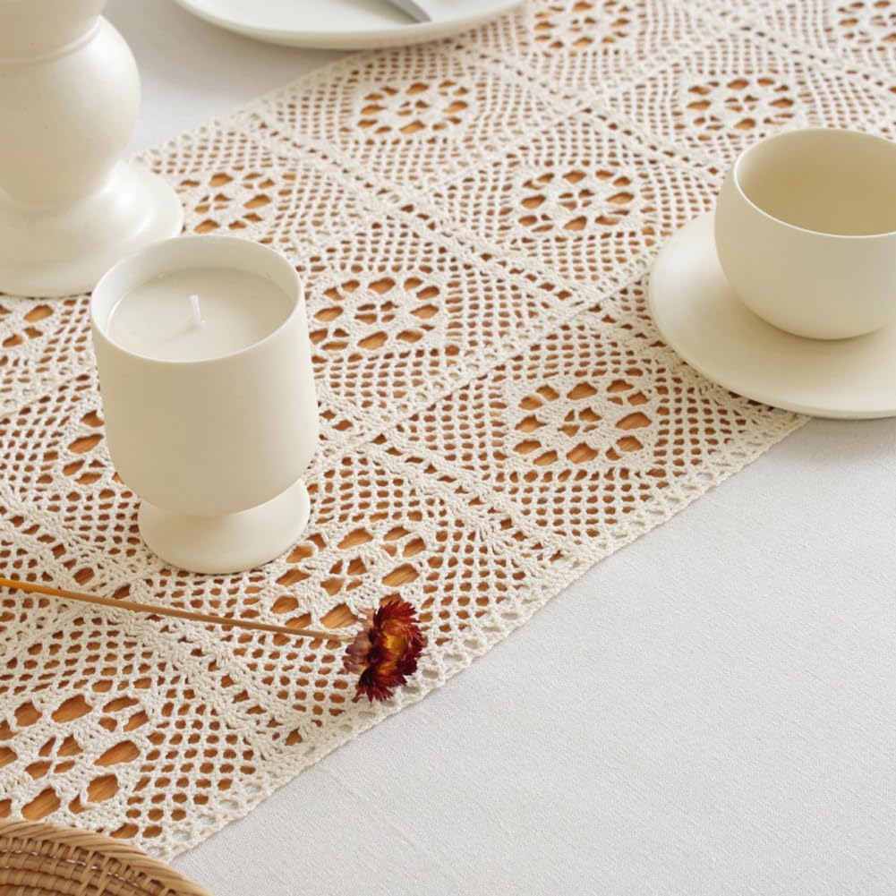AMZALI Farmhouse Tablecloths - Washable Rectangle Dining Table Cover, Dust-Proof Crochet Patchwork Tablecloth for Kitchen, Wedding, Party & Banquet - Beige - Perfect for Rustic Decor, Holiday Gatherings & Everyday Dining