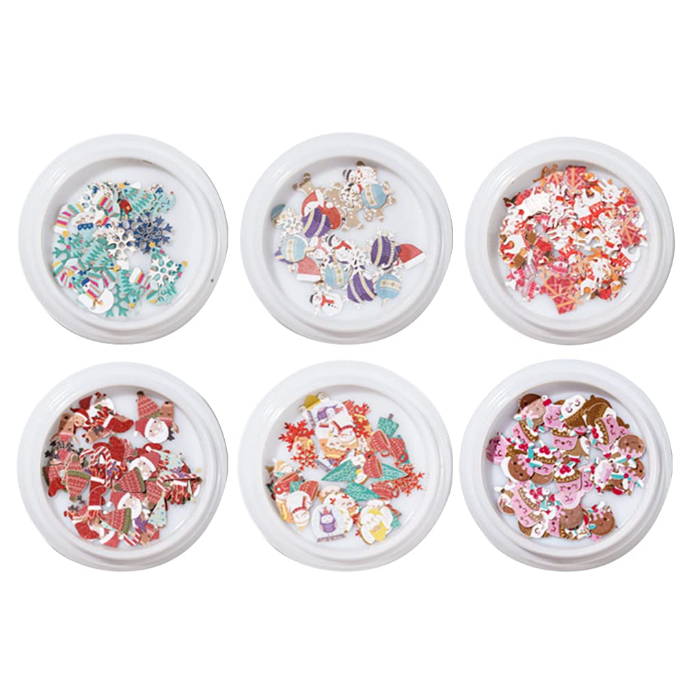 Lurrose 6 Pack Christmas Nail Art Charms - Santa Claus & Snowman Flatback Sequins, Nail Studs & Jewelry for DIY Manicure, Crafts, Phone Decor | Holiday Nail Accessories for Parties & Gifts