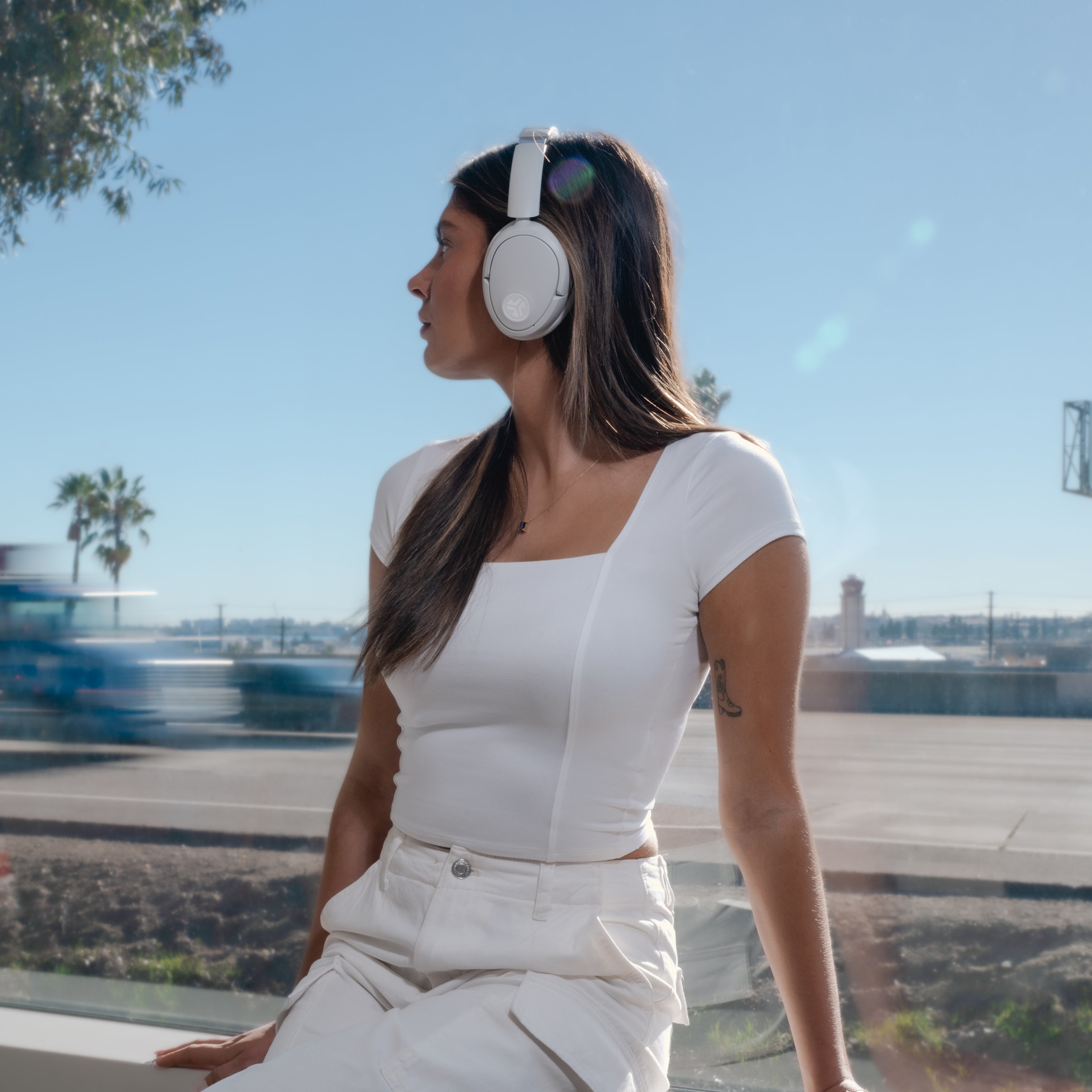 JBuds Lux ANC Wireless Headphones - Active Noise Cancelling, Bluetooth 5.0, 30H Playtime, Hi-Fi Sound for Travel, Work & Gym - Cloud Blue & White (BWP)